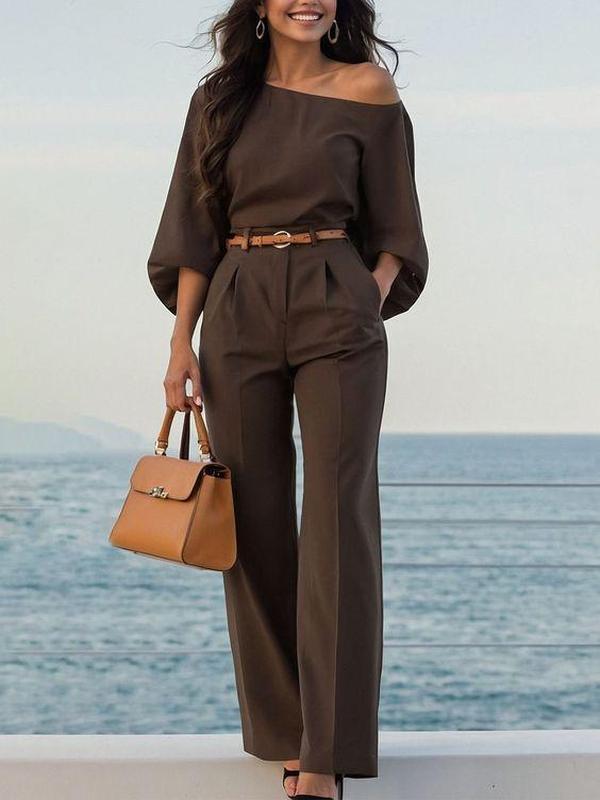Eleganter Side Pocket Coffee Plain Jumpsuit - Stil & Komfort für den Herbst