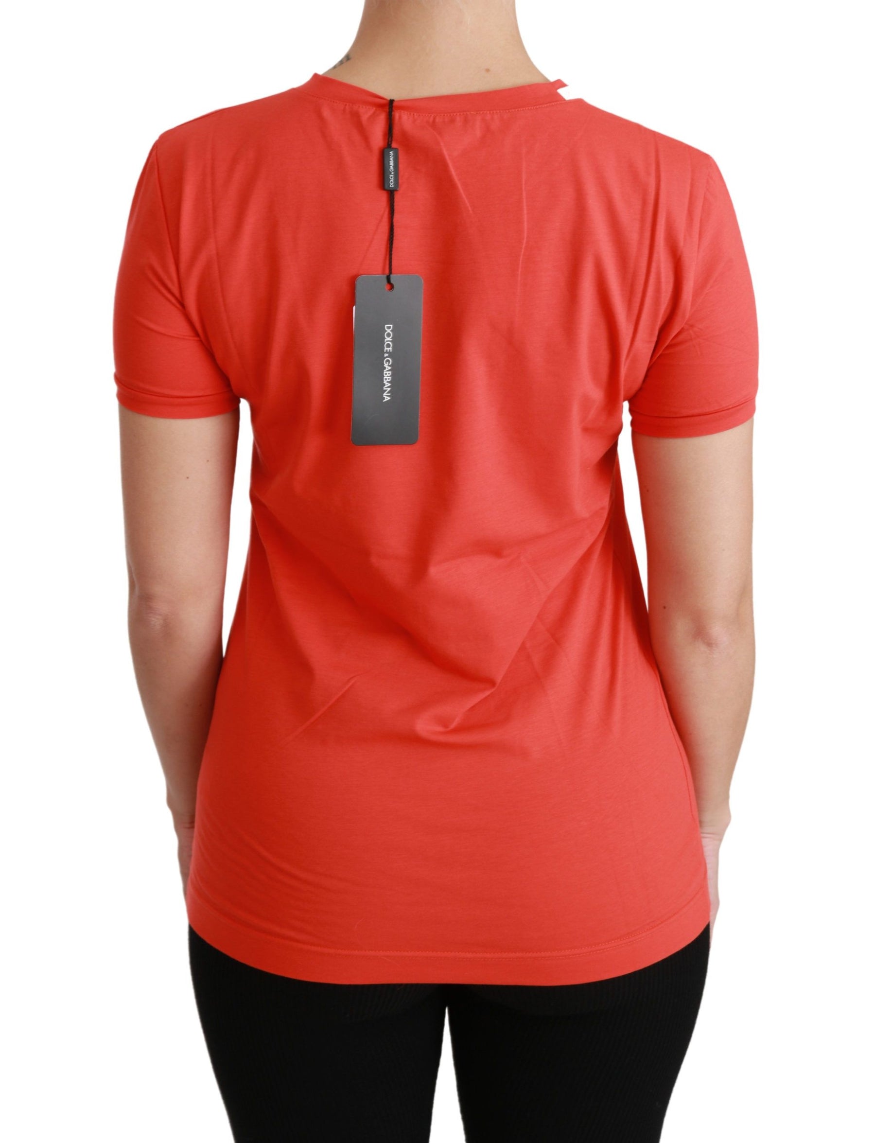 Dolce & Gabbana Rotes T-Shirt mit Rundhalsausschnitt und kurzen Ärmeln Baumwoll-Top