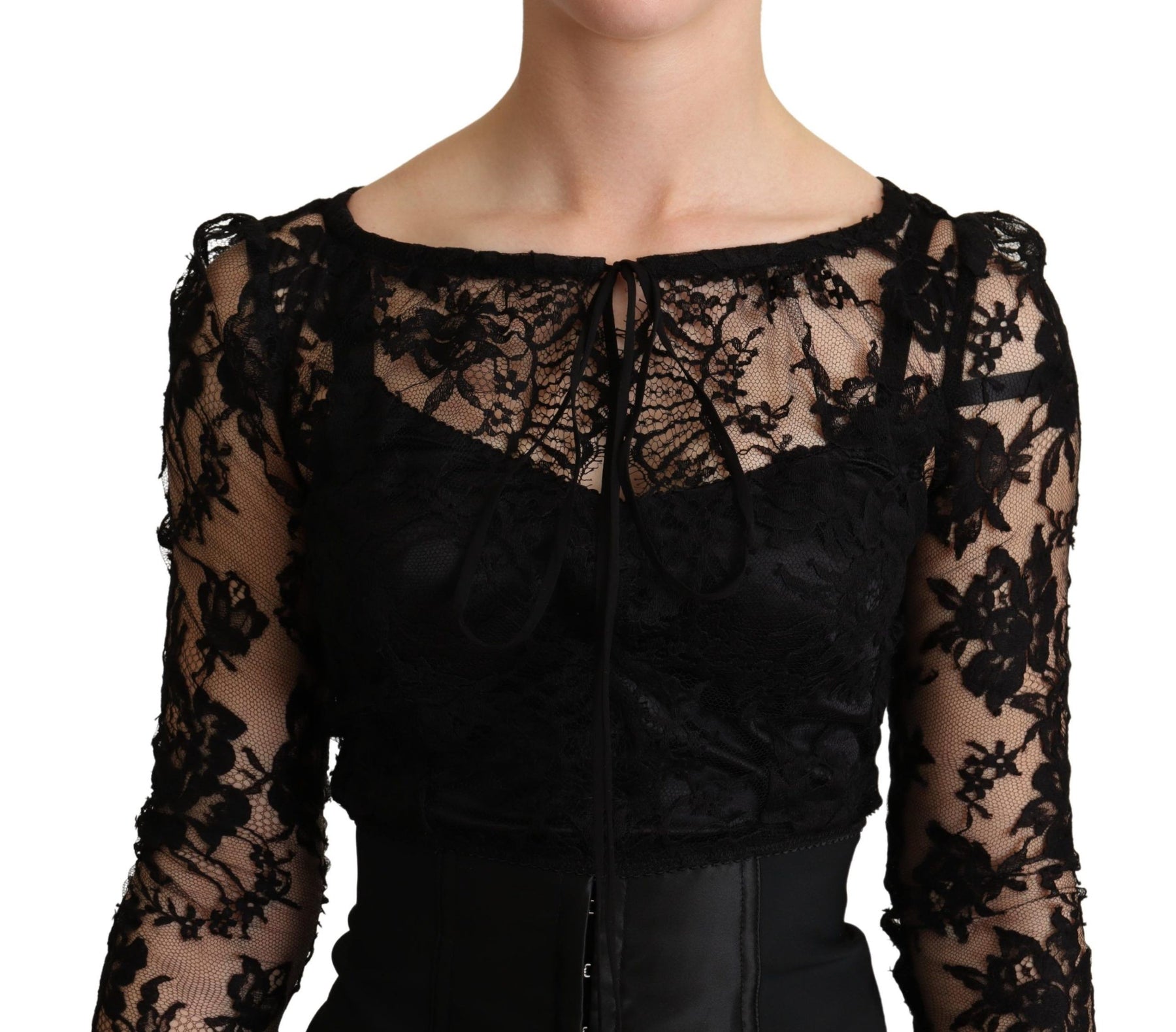Dolce & Gabbana Schwarzes Bodycon-Minikleid mit Spitzentop