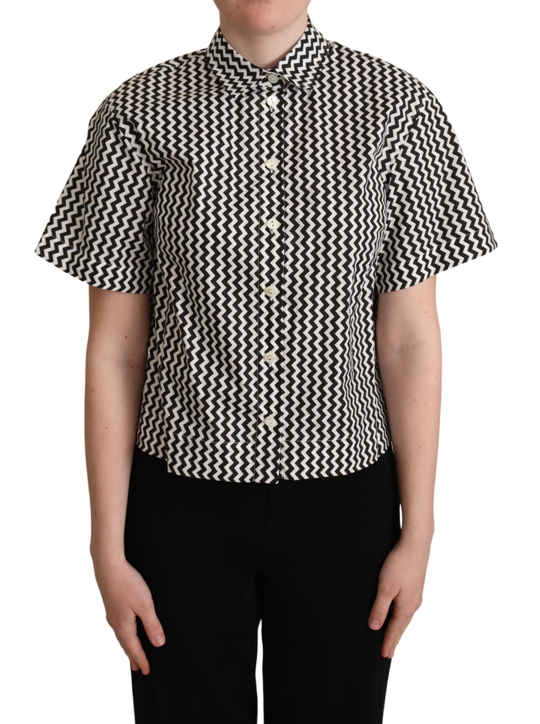 Dolce & Gabbana Schwarz Weiß Zickzack Kragen Baumwolle Top Shirt