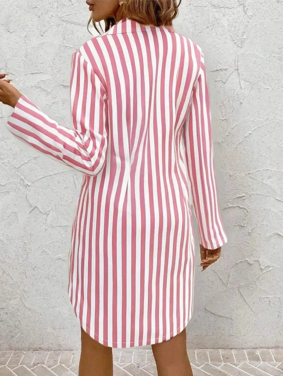 Rosa Gestreiftes Mini-Kleid - Eleganz & Komfort für Herbst