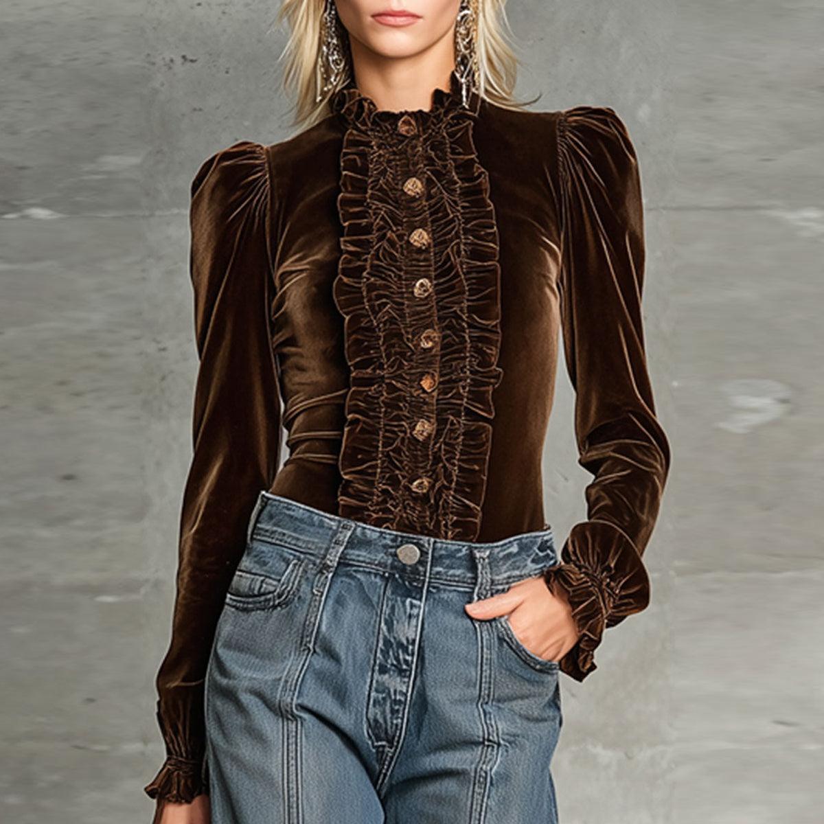 Coffee Plain Long Sleeve Top - Herbstsfrischer Style, Eleganz & Komfort