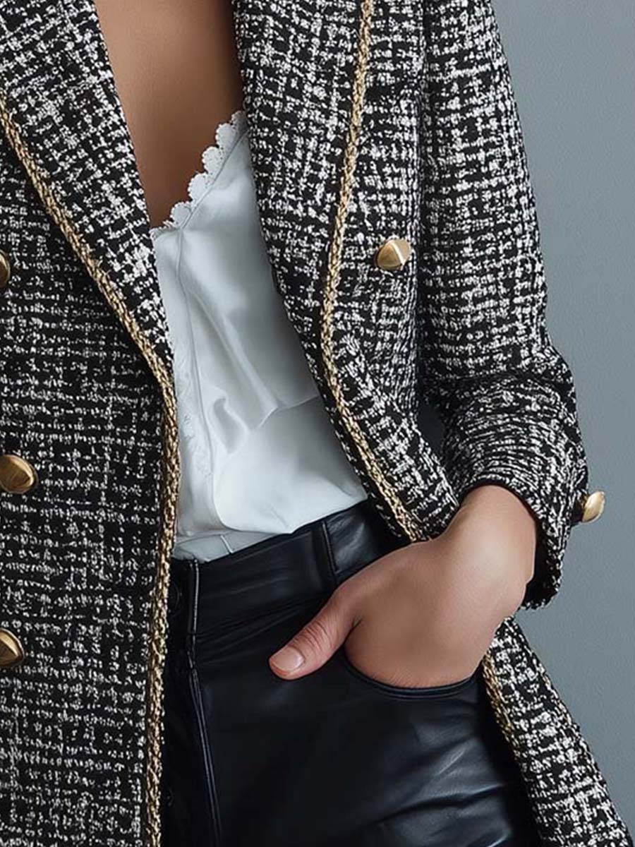 Eleganter Tweed Blazer: Herbstlicher Chic mit Goldbesatz & modernem Schnitt