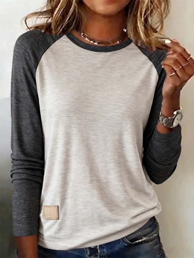 Damen Winter Longsleeve Cozy Raglan Shirt Grau Creme Casual