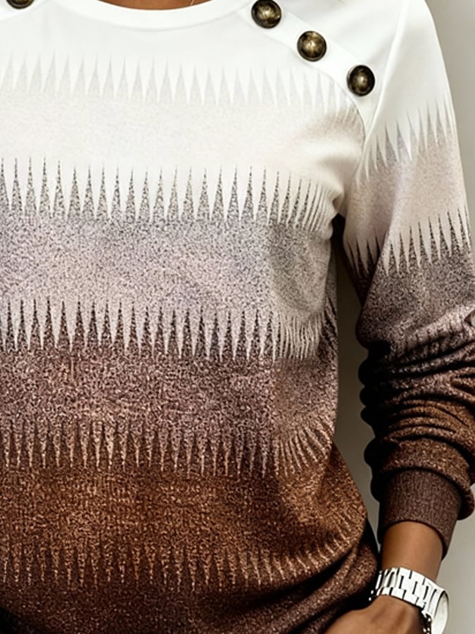 Damen Winter Strick Sweatshirt Ombre mit Knöpfen warm casual