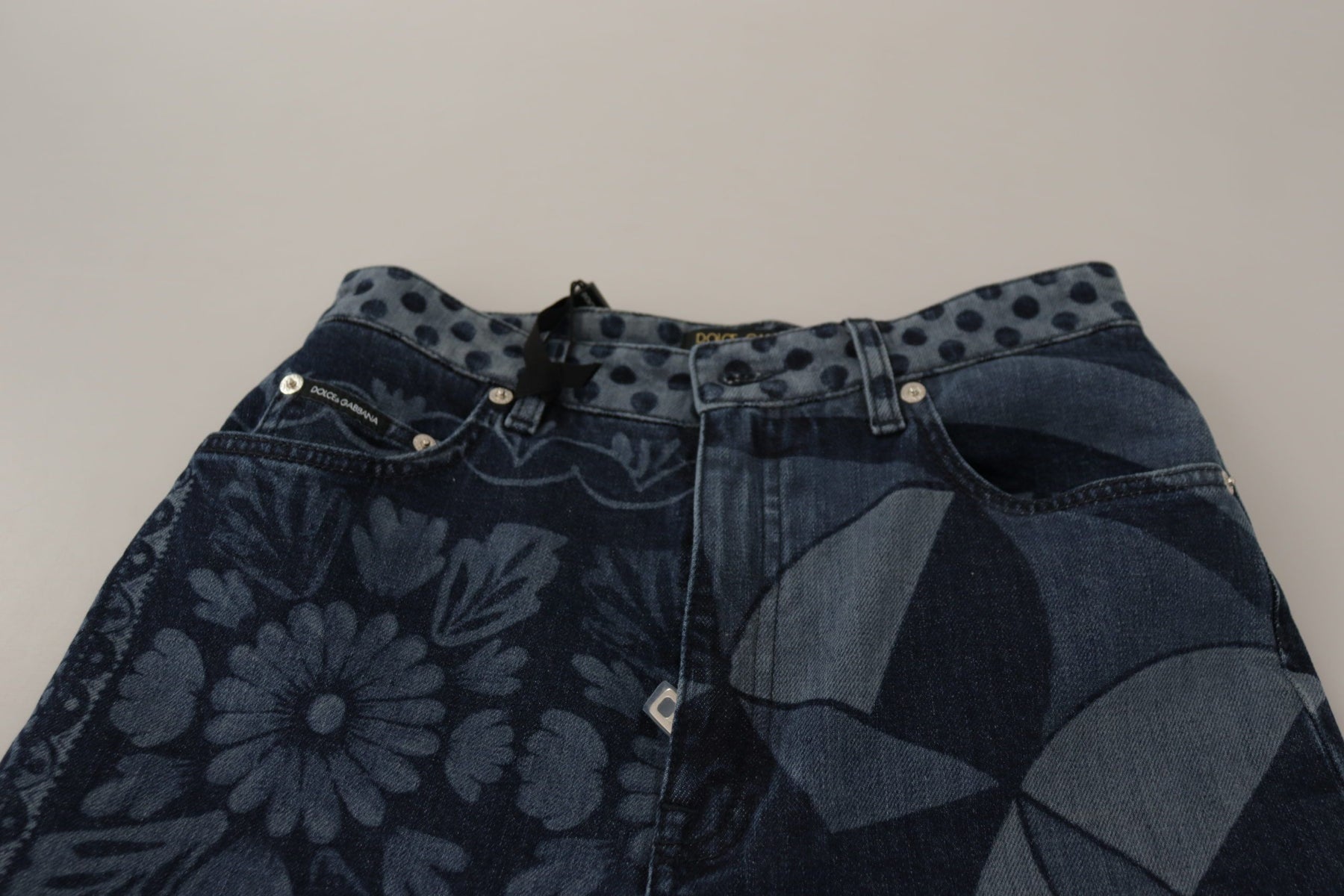 Dolce & Gabbana Blaue, geblümte Skinny-Jeans mit hoher Taille