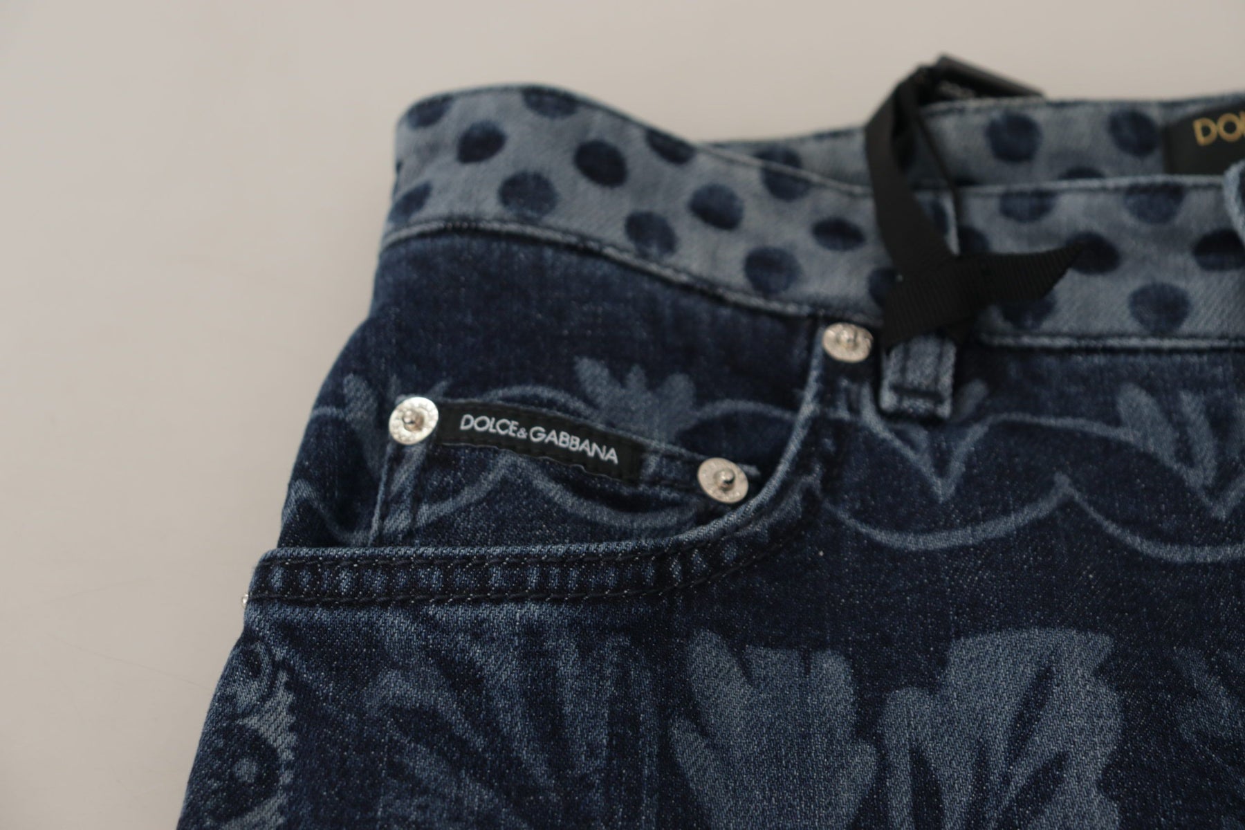 Dolce & Gabbana Blaue, geblümte Skinny-Jeans mit hoher Taille