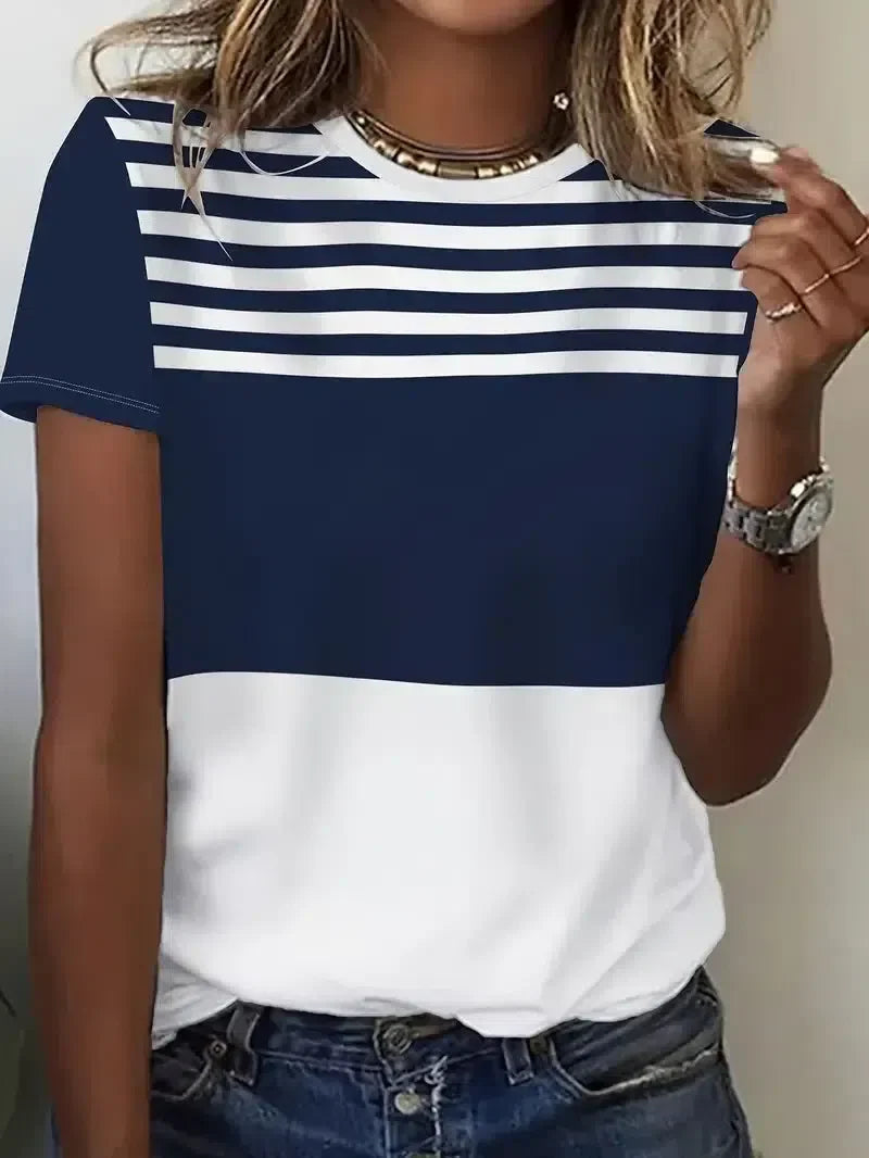 Herbsts-Chic: Klassisches Gestreiftes Kurzarm-Top in Premium-Qualität
