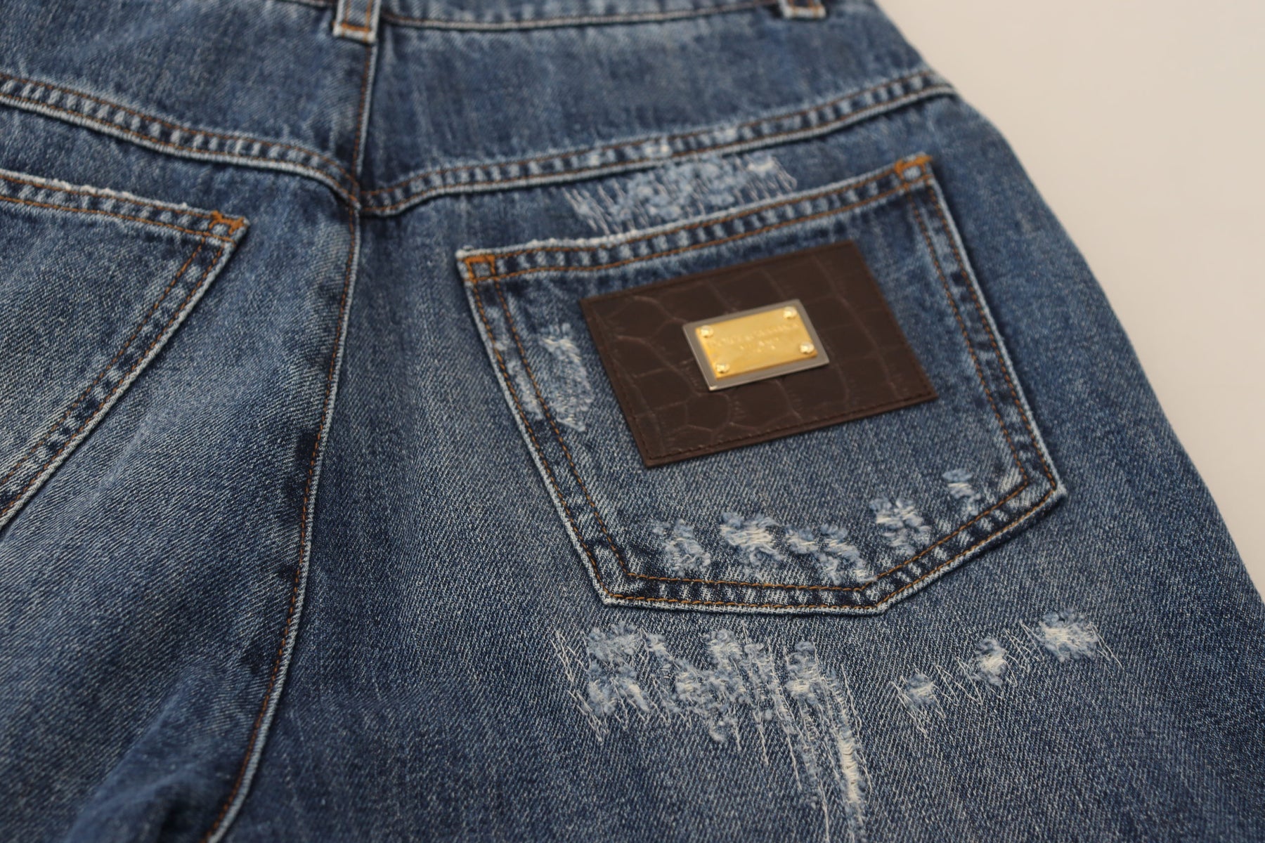 Dolce & Gabbana Blaue, verwaschene, zerfledderte Denim-Jeans aus Baumwolle