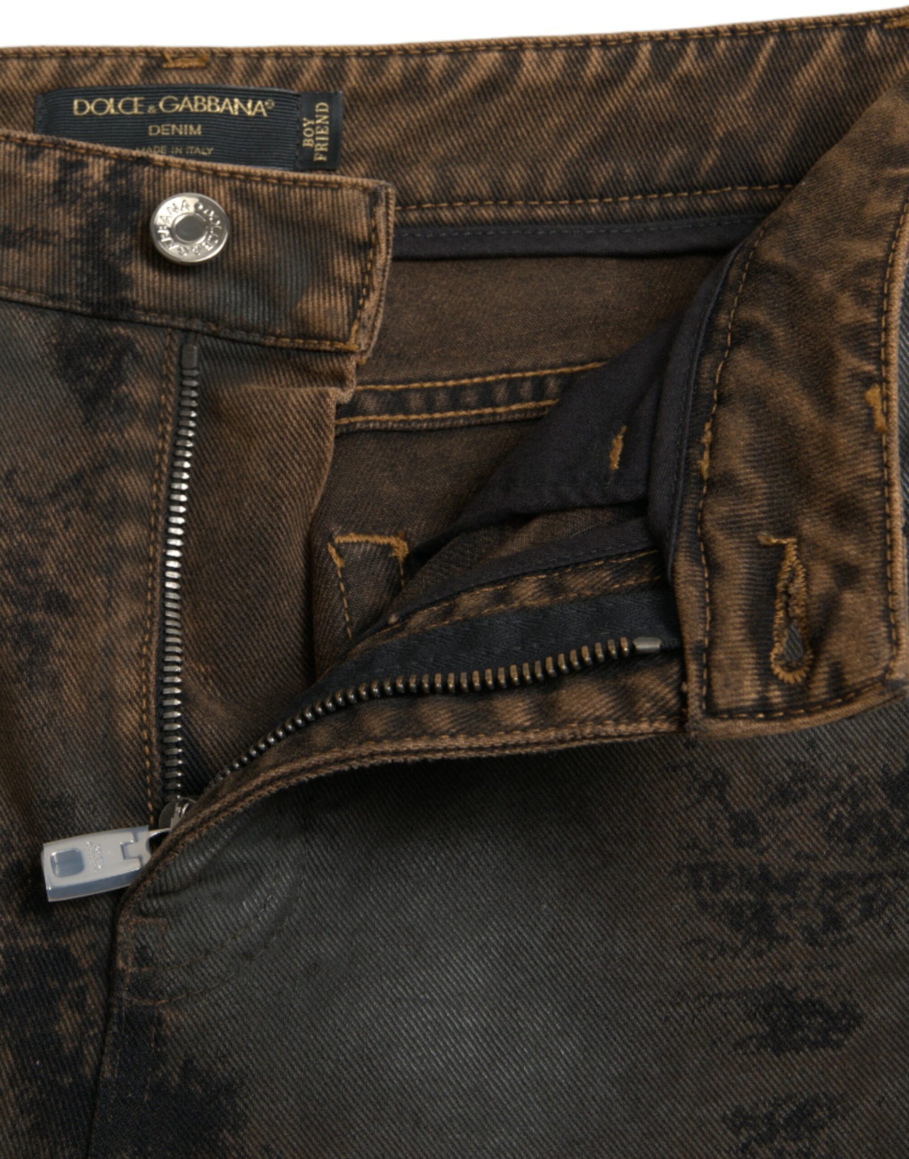Dolce & Gabbana Braune BOYFRIEND Jeans aus Baumwoll-Denim mit mittlerer Taille