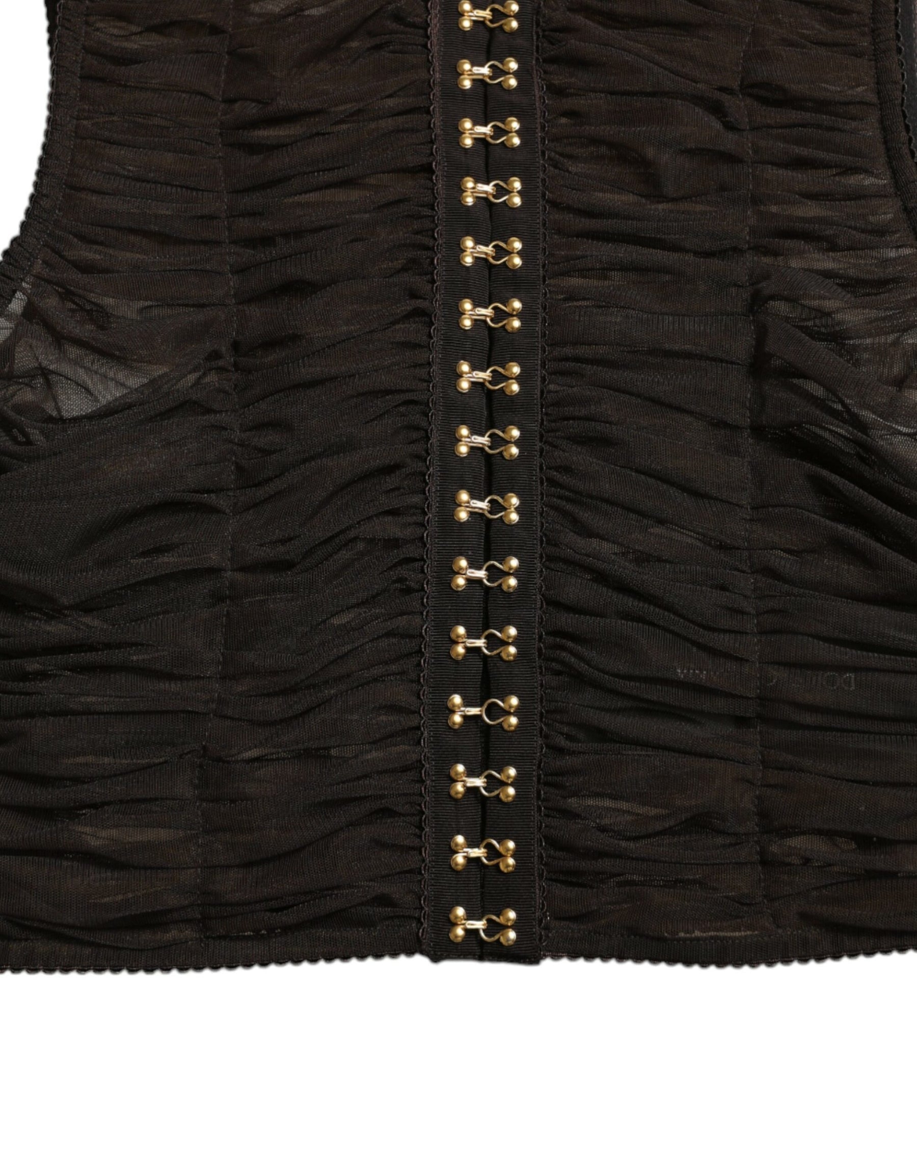 Dolce & Gabbana Braunes verschönertes Nylon Stretch Cropped Top