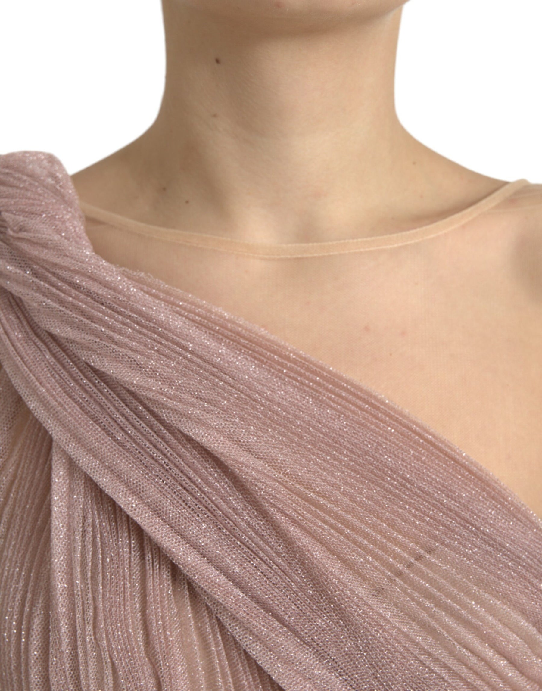 Dolce & Gabbana Fliederfarbenes plissiertes Kleid aus lamelliertem Tüll mit einer Schulter