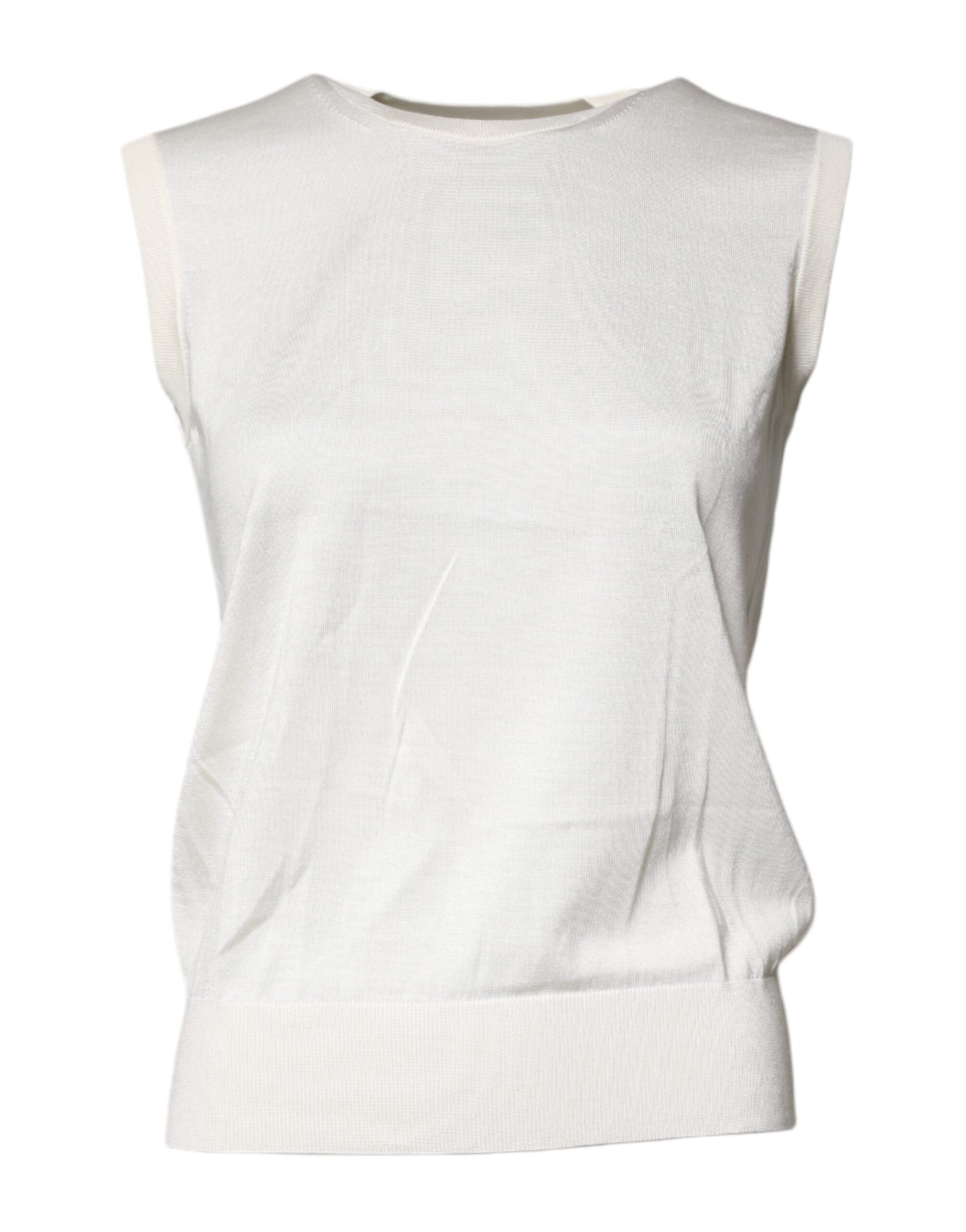 Dolce & Gabbana Cremefarbenes ärmelloses Seiden-Rundhals-Top