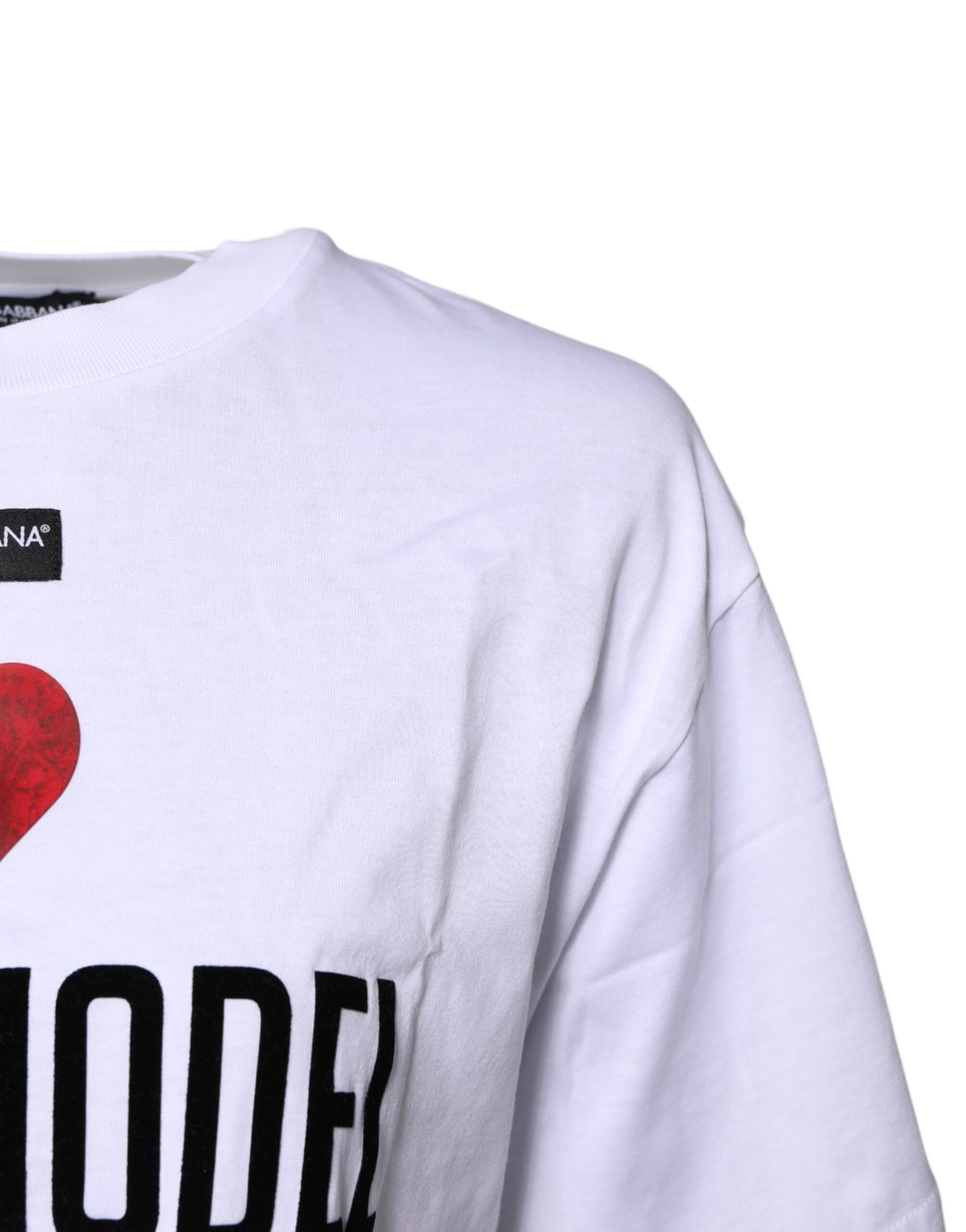 Dolce & Gabbana Weißes bedrucktes Baumwoll-T-Shirt mit Rundhalsausschnitt