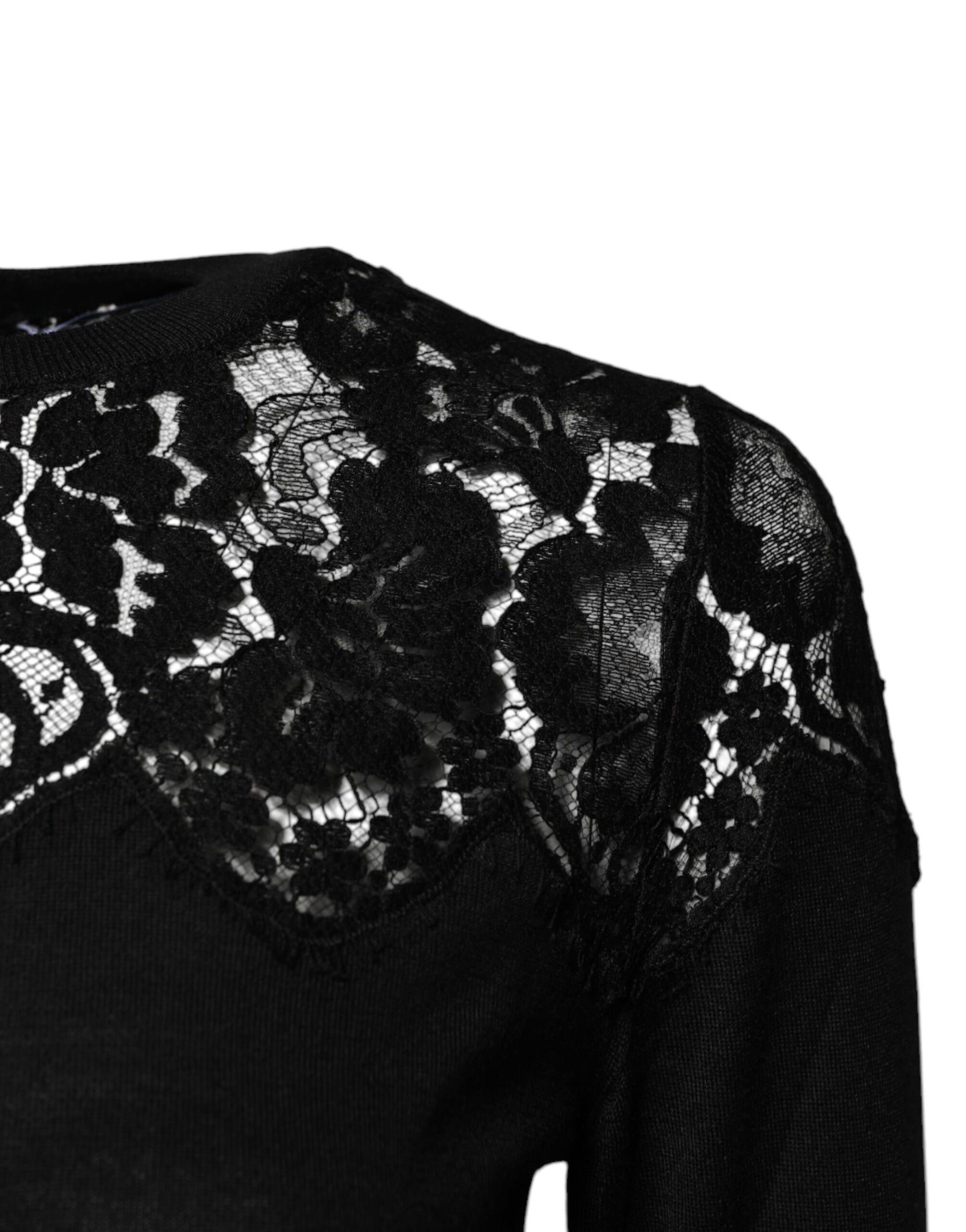 Dolce & Gabbana Schwarzes Blusentop mit floraler Spitze und langen Ärmeln