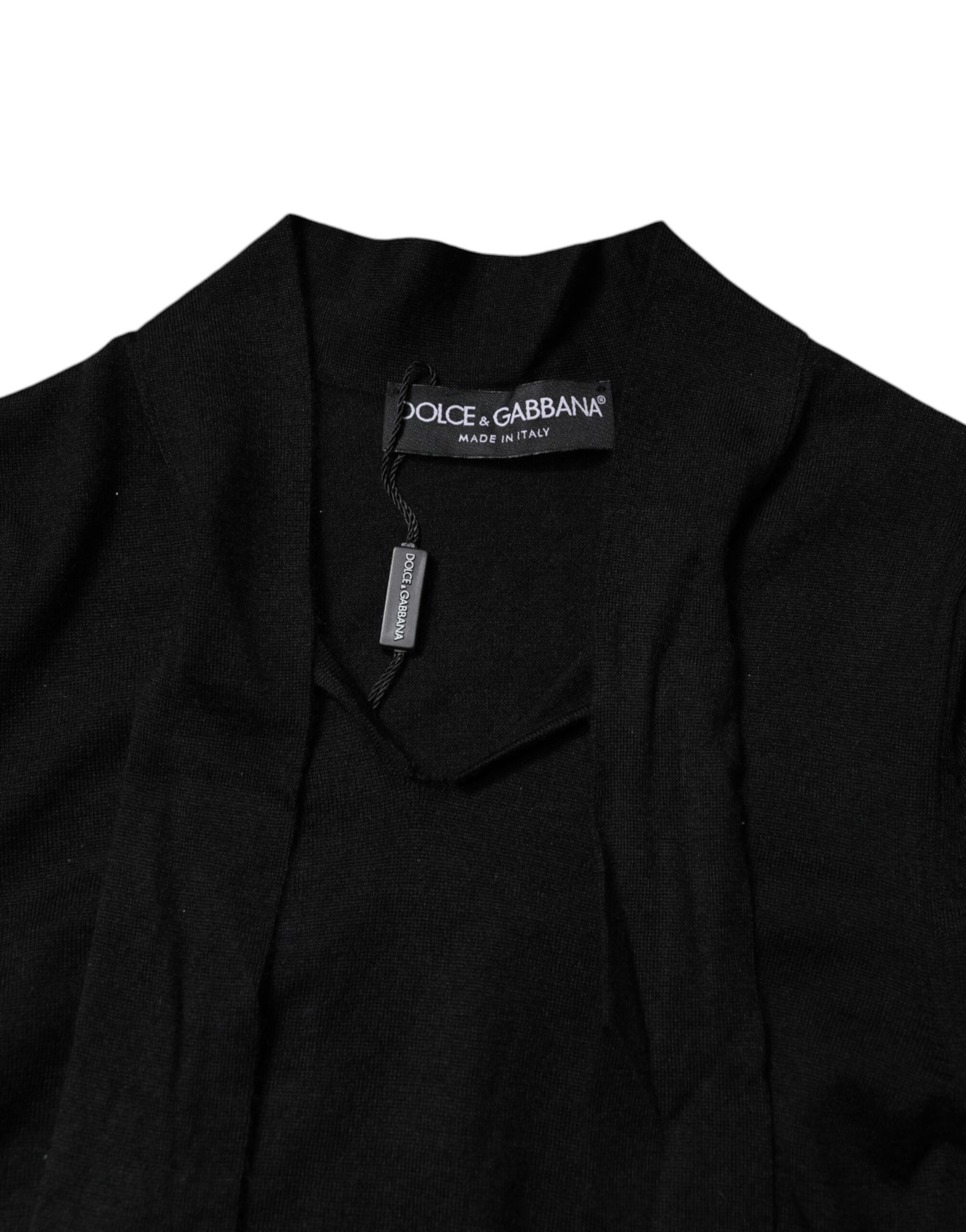 Dolce & Gabbana Schwarzes Kaschmir-Top mit Ascot-Kragen und langen Ärmeln