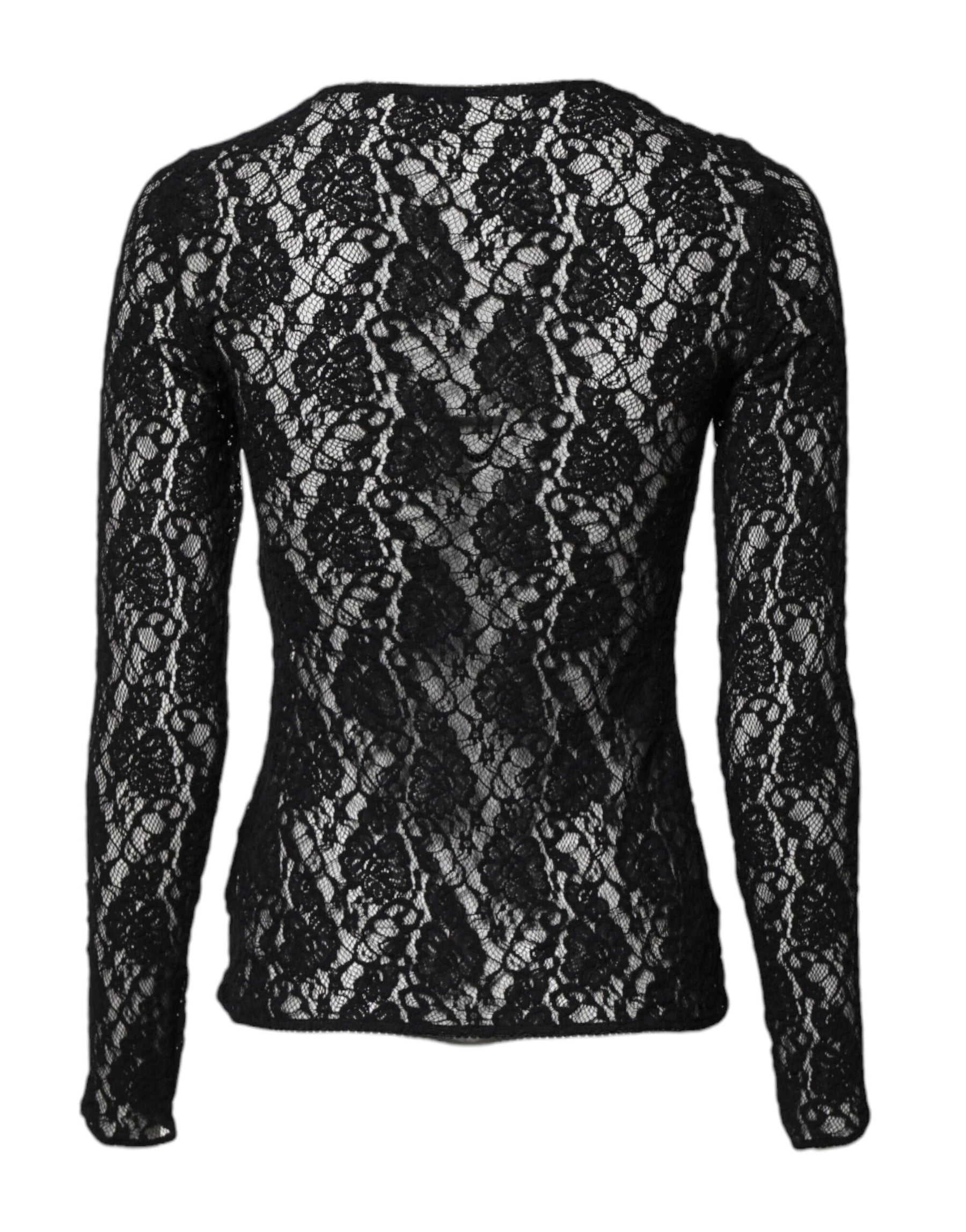 Dolce & Gabbana Schwarzes langärmeliges Pullover-Top mit floraler Spitze