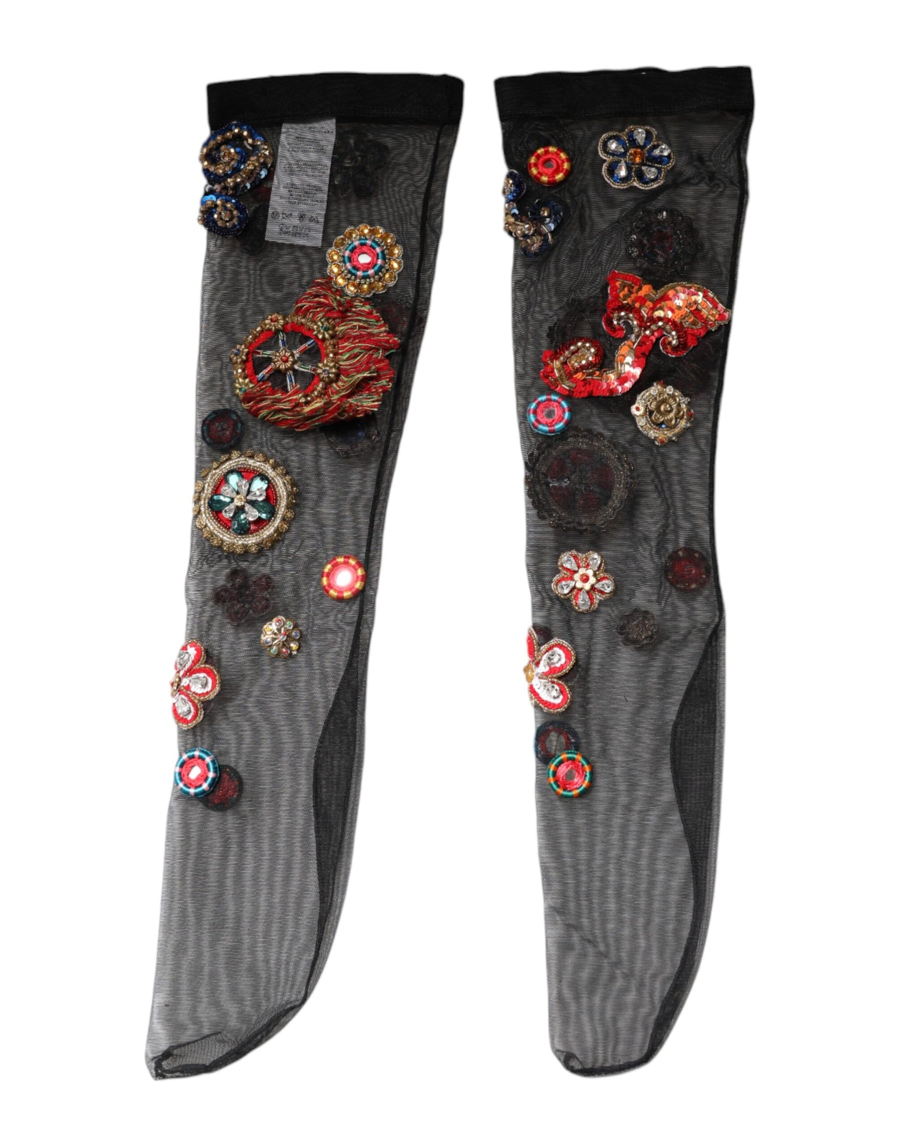 Dolce & Gabbana Schwarze Stretch Carretto Kristall Strümpfe Socken