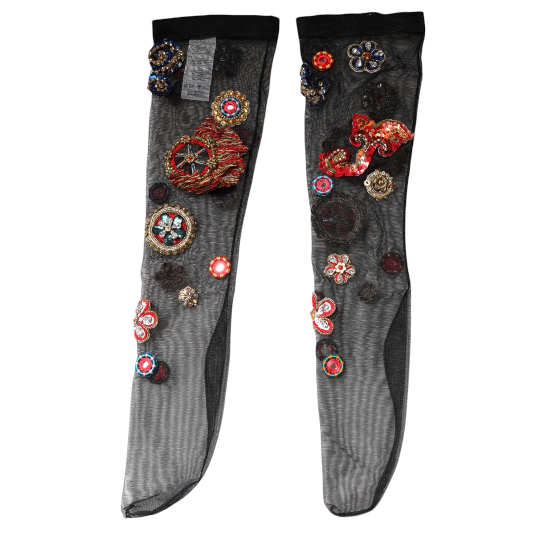 Dolce & Gabbana Schwarze Stretch Carretto Kristall Strümpfe Socken