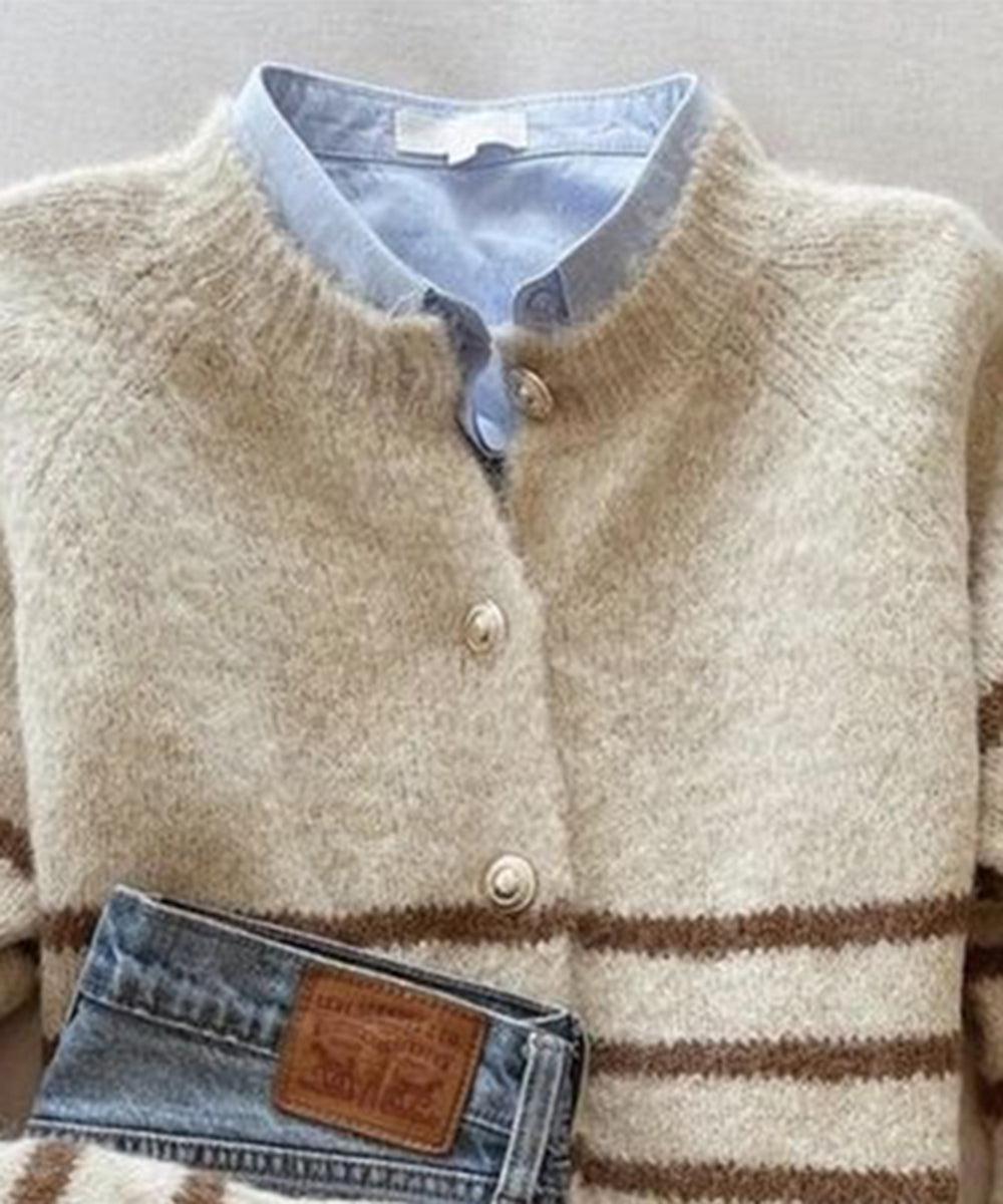 Herbstlicher Apricot Long Sleeve Striped Cardigan - Chic & Kuschelig