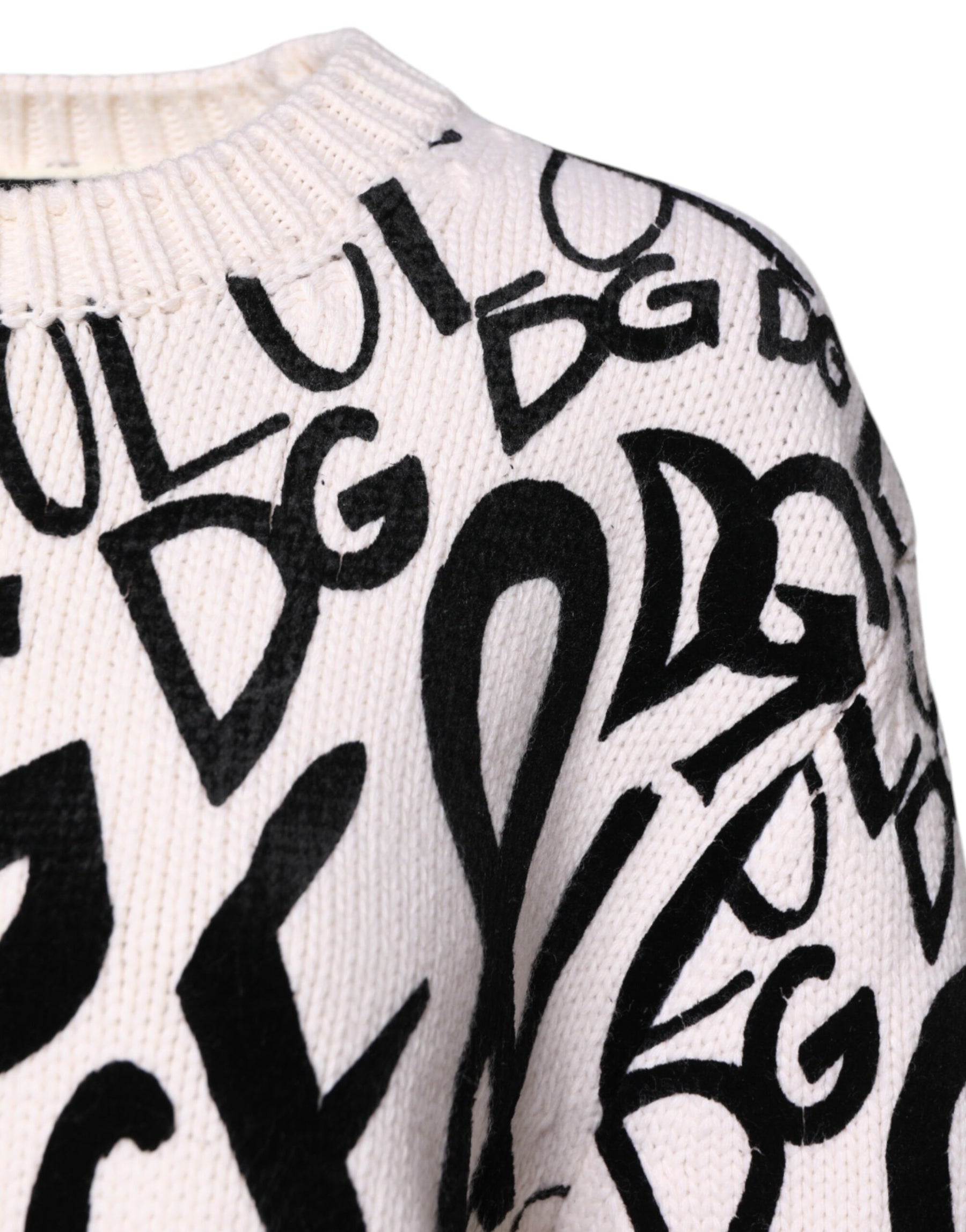 Dolce & Gabbana Weiß Schwarz Logo Print Frauen Pullover Pullover