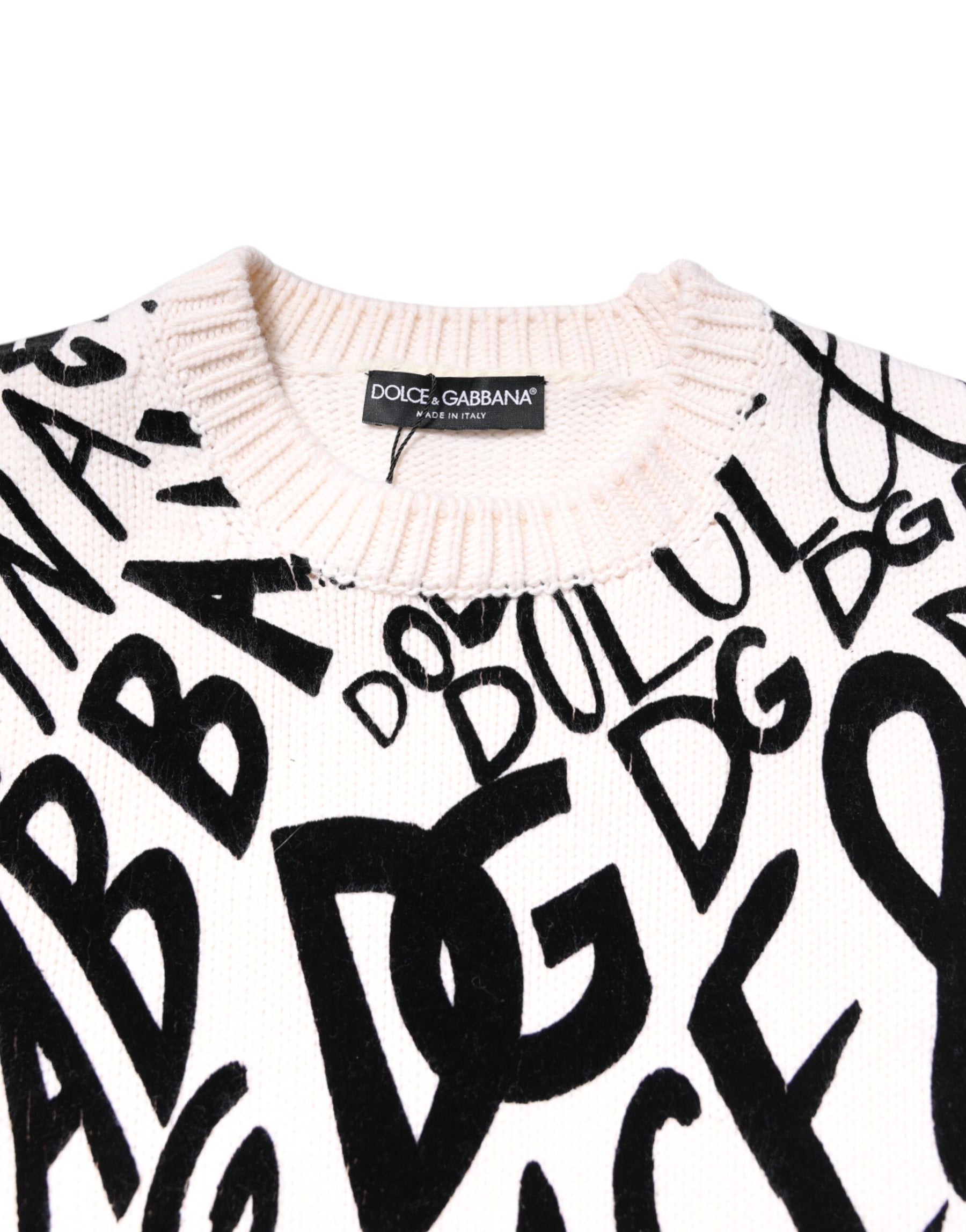Dolce & Gabbana Weiß Schwarz Logo Print Frauen Pullover Pullover