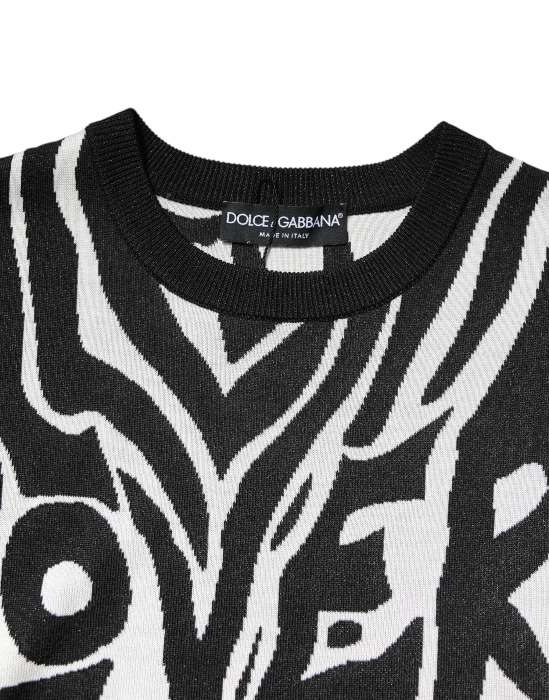Dolce & Gabbana Schwarzer weißer Druck Frauen Pullover Sweater