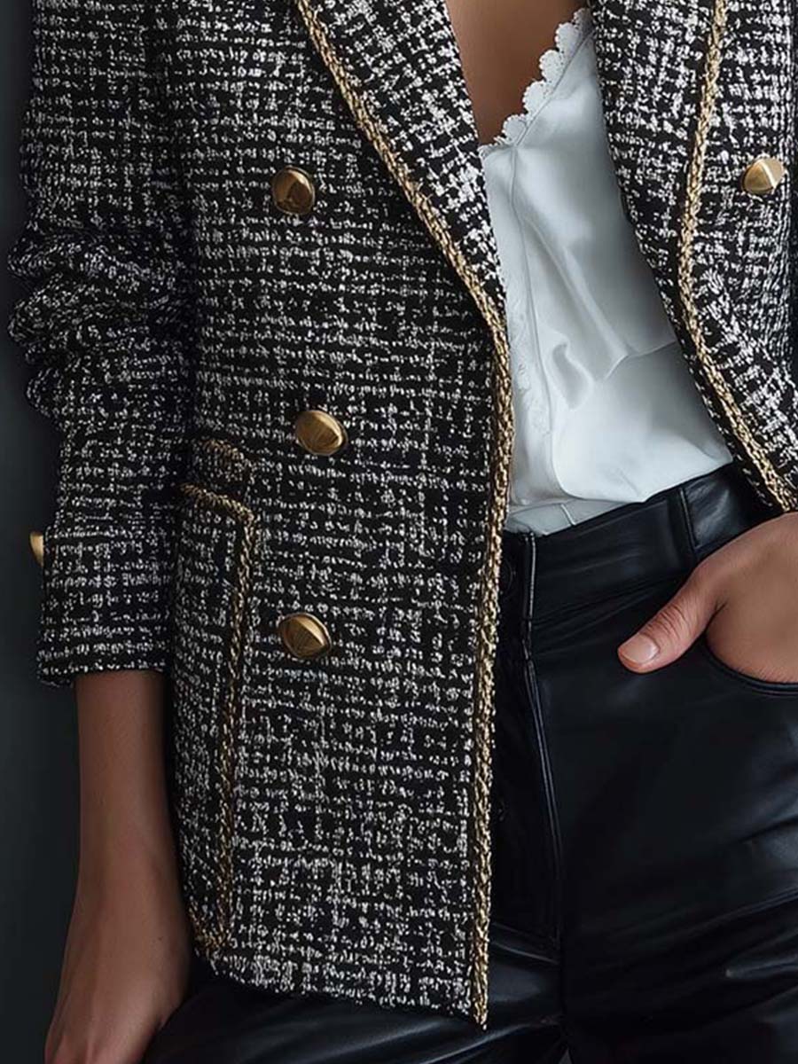 Eleganter Tweed Blazer: Herbstlicher Chic mit Goldbesatz & modernem Schnitt