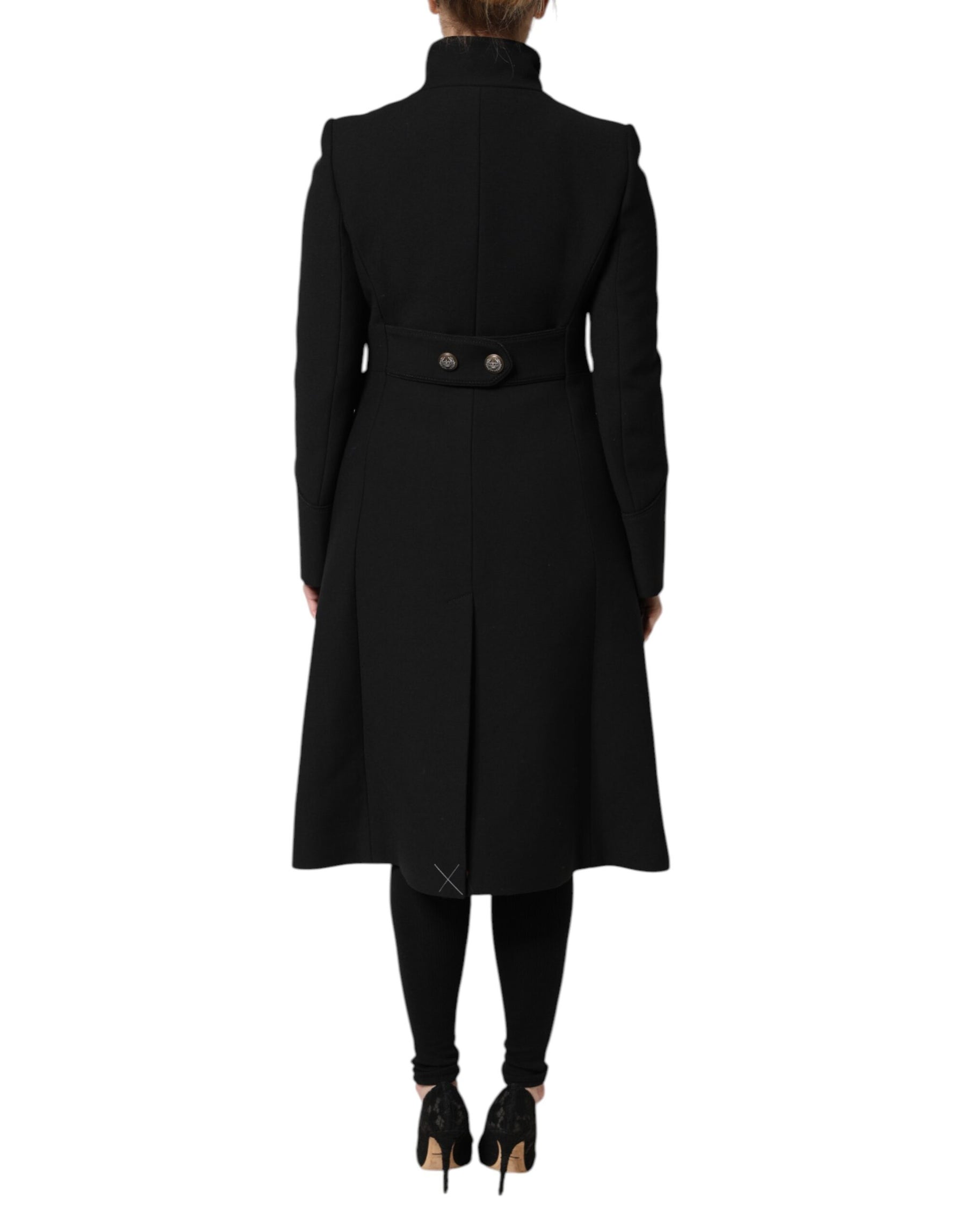 Dolce & Gabbana Schwarzer einreihiger Trenchcoat aus Wolle