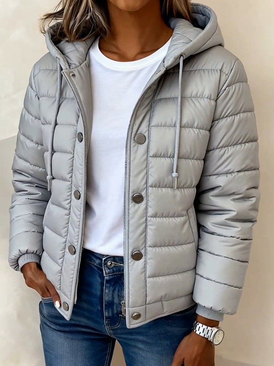 Damen Winter Steppjacke hellgrau mit Kapuze leicht & warm