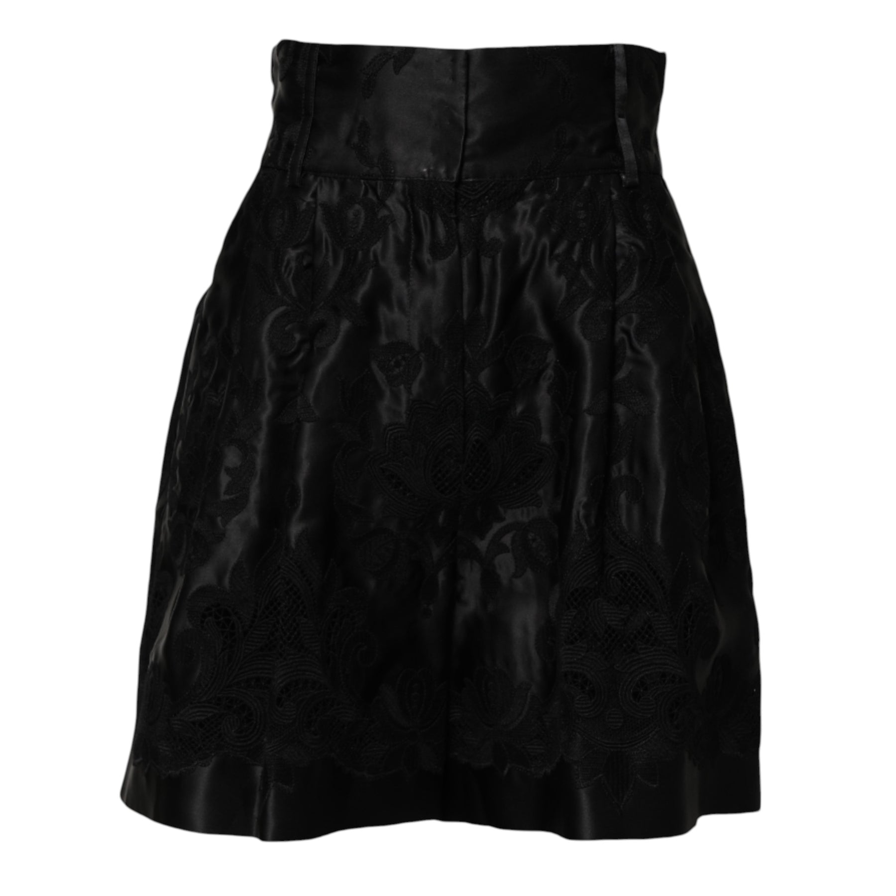 Dolce & Gabbana Schwarze Seidenshorts mit Blumenstickerei und hoher Taille
