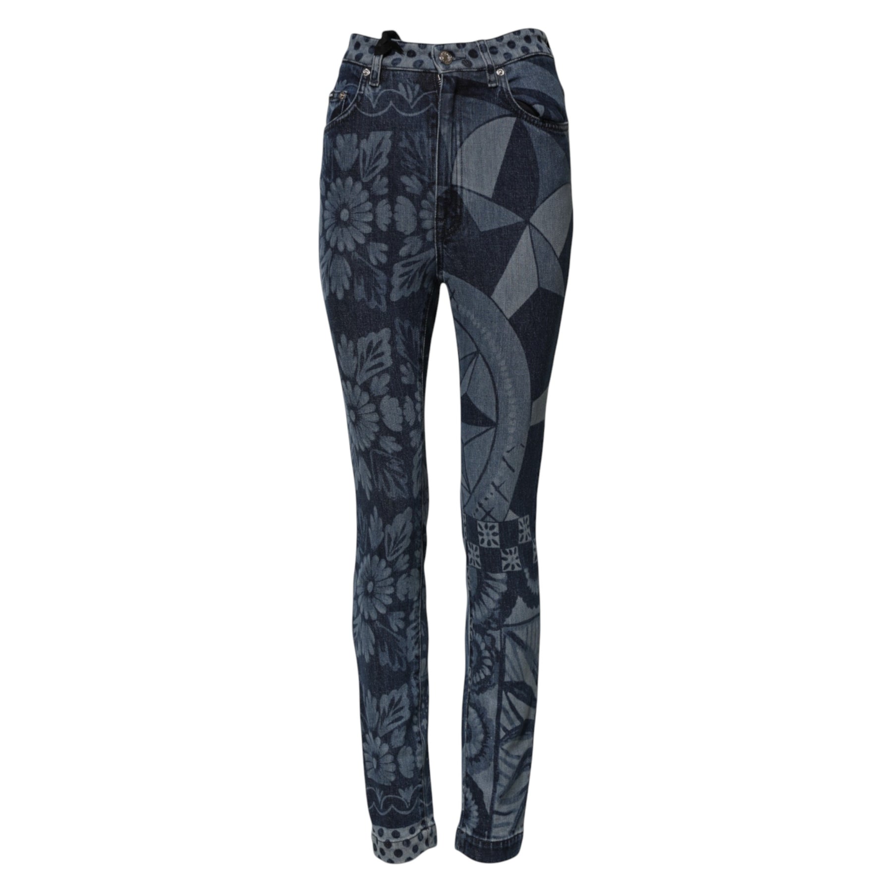 Dolce & Gabbana Blaue Grafikdruck-Baumwoll-Skinny-Denim-Jeans