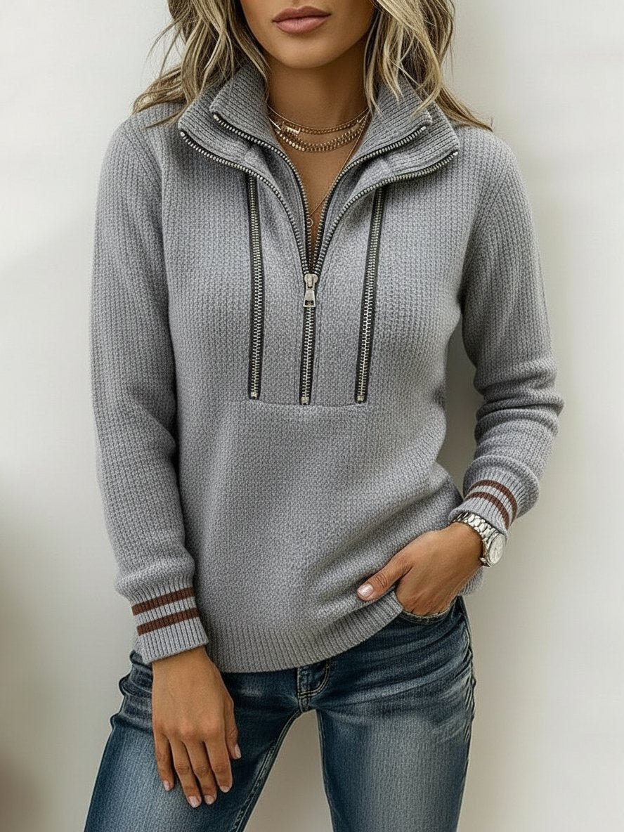 Kuscheliger Winter Half-Zip Sweater grau für Damen