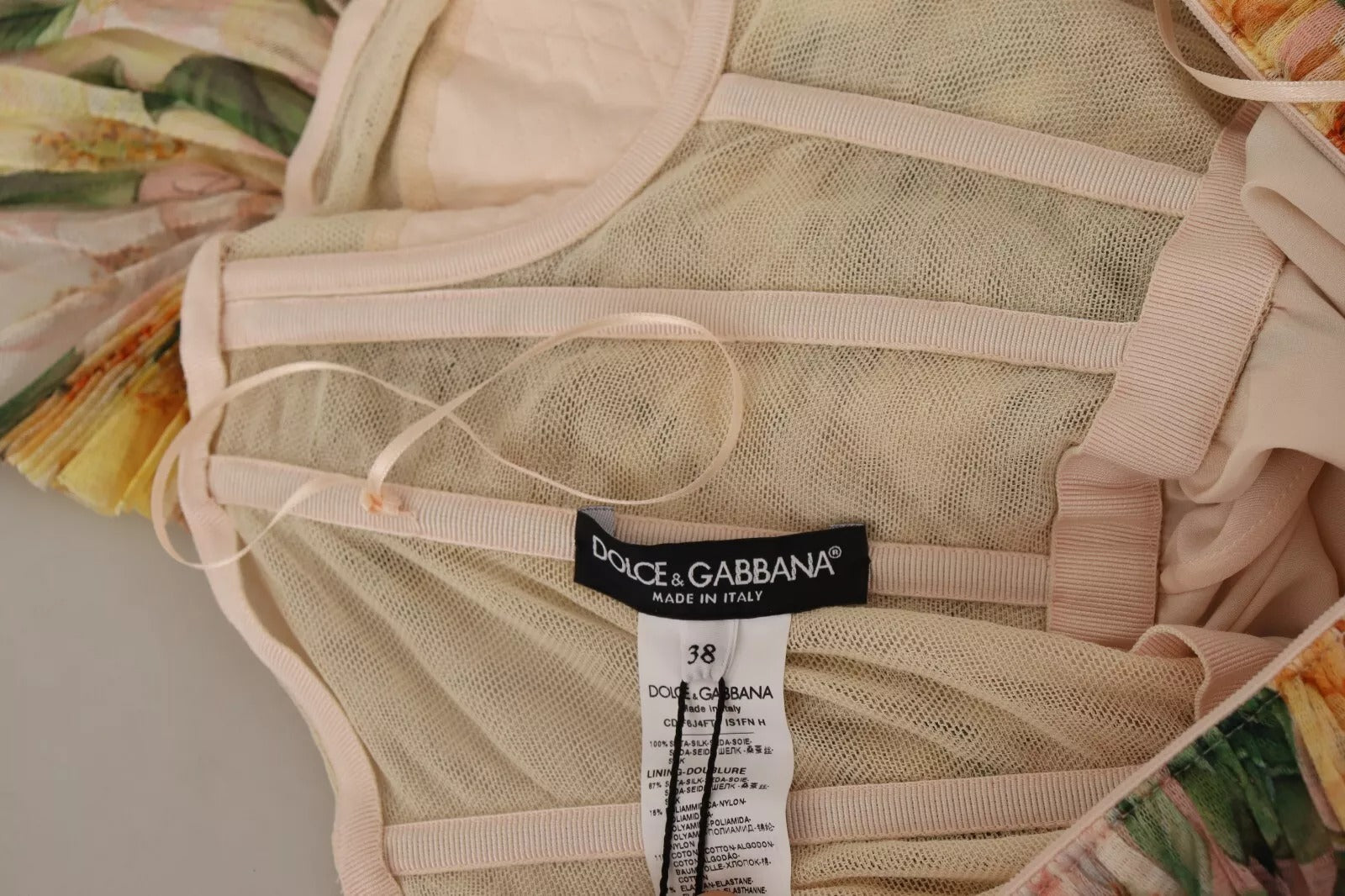 Dolce & Gabbana Gelbes Maxikleid mit Blumendruck und Plissee