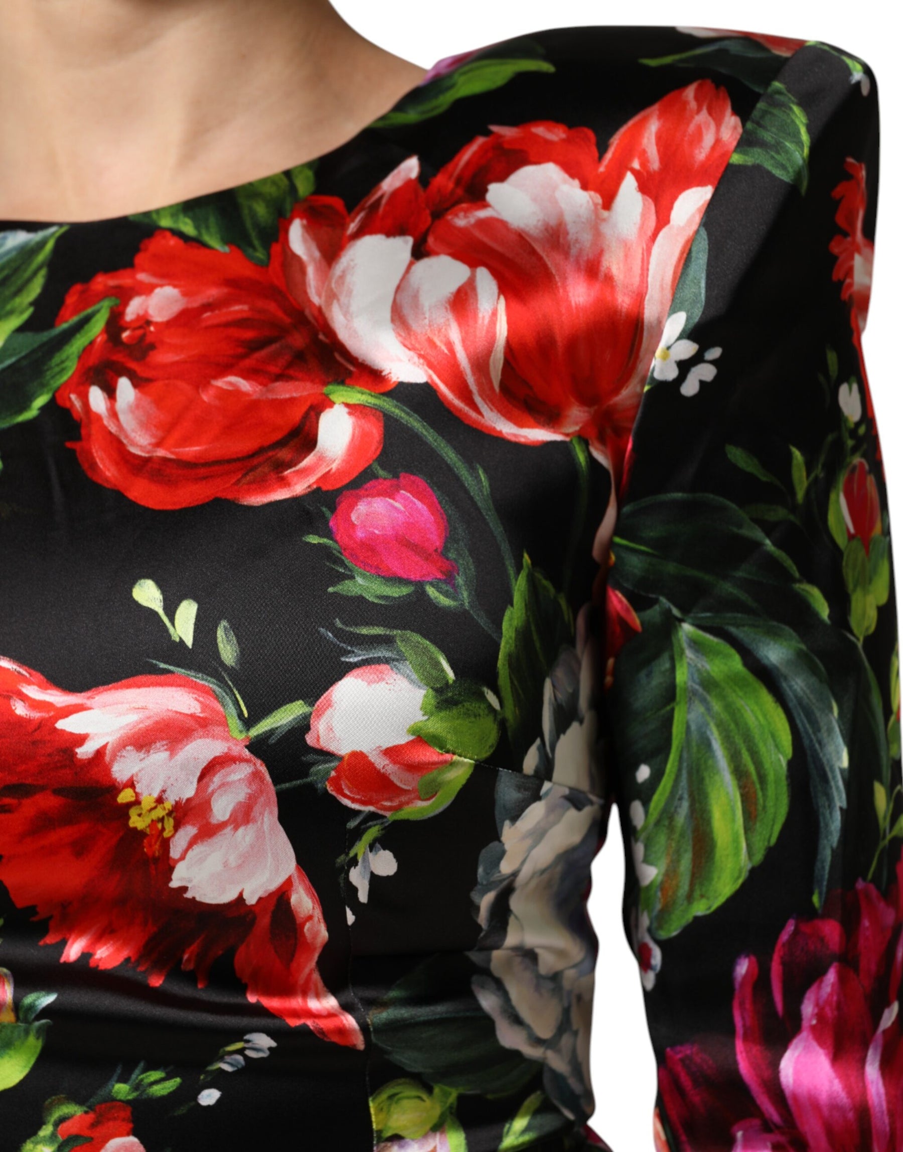 Dolce & Gabbana Schwarzes geblümtes Fiori Pittorici Mini-Bodycon-Kleid