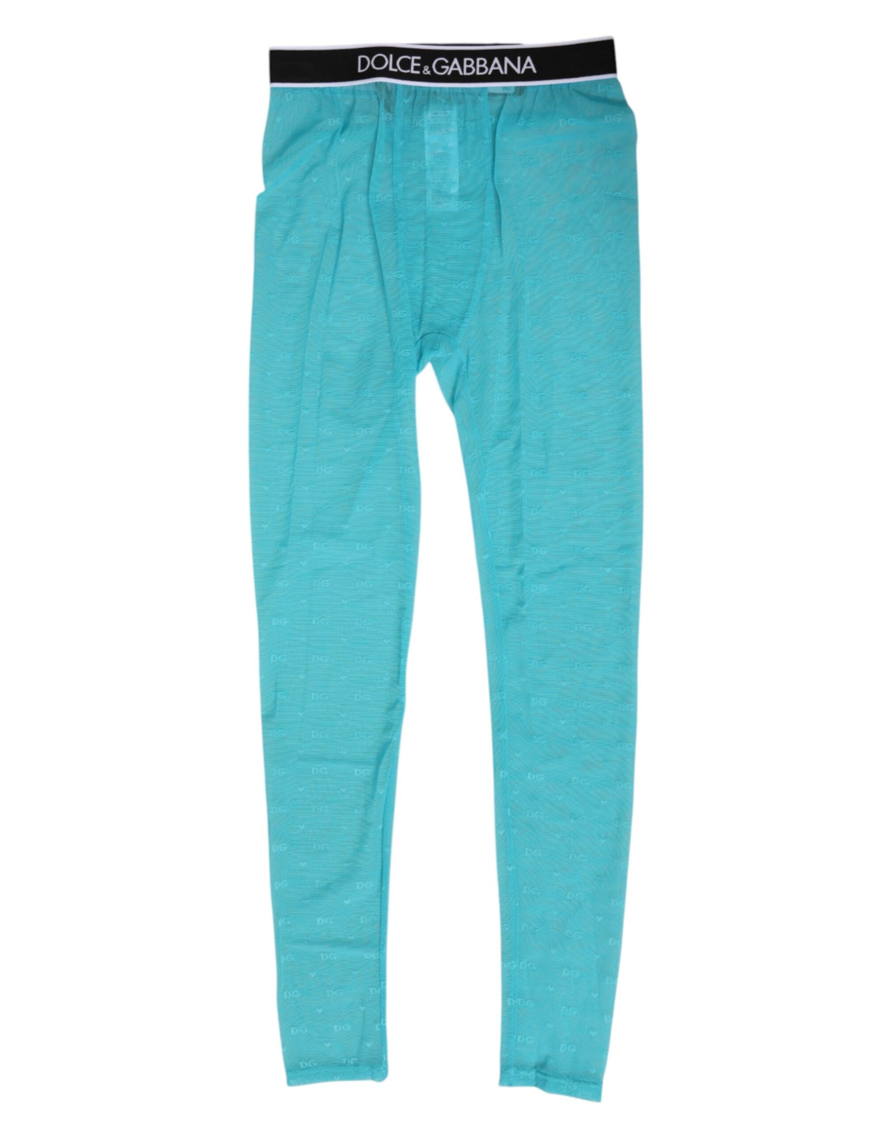 Dolce & Gabbana Hellblaue Nylon Logo Spitze Leggings Hose Unterwäsche