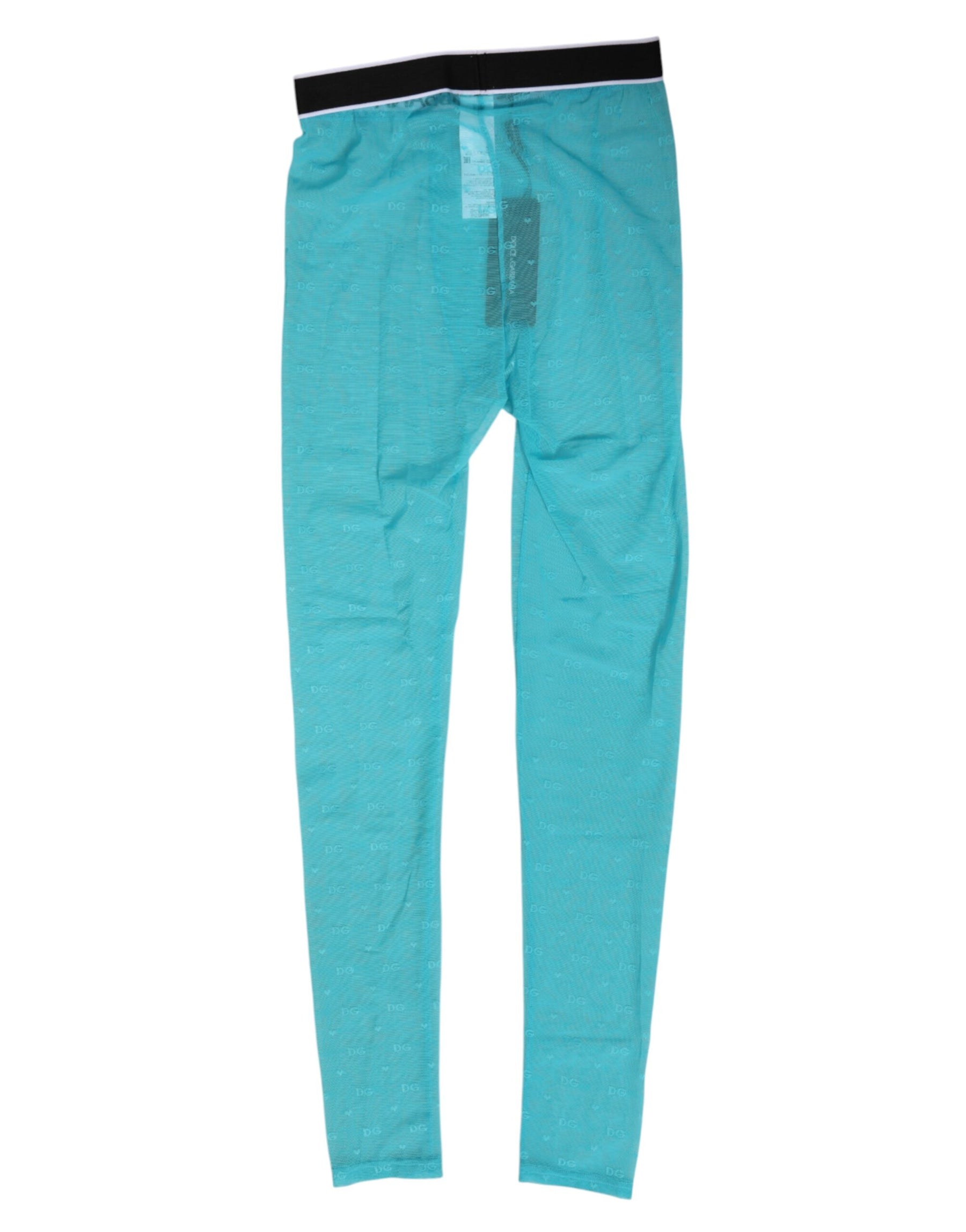 Dolce & Gabbana Hellblaue Nylon Logo Spitze Leggings Hose Unterwäsche