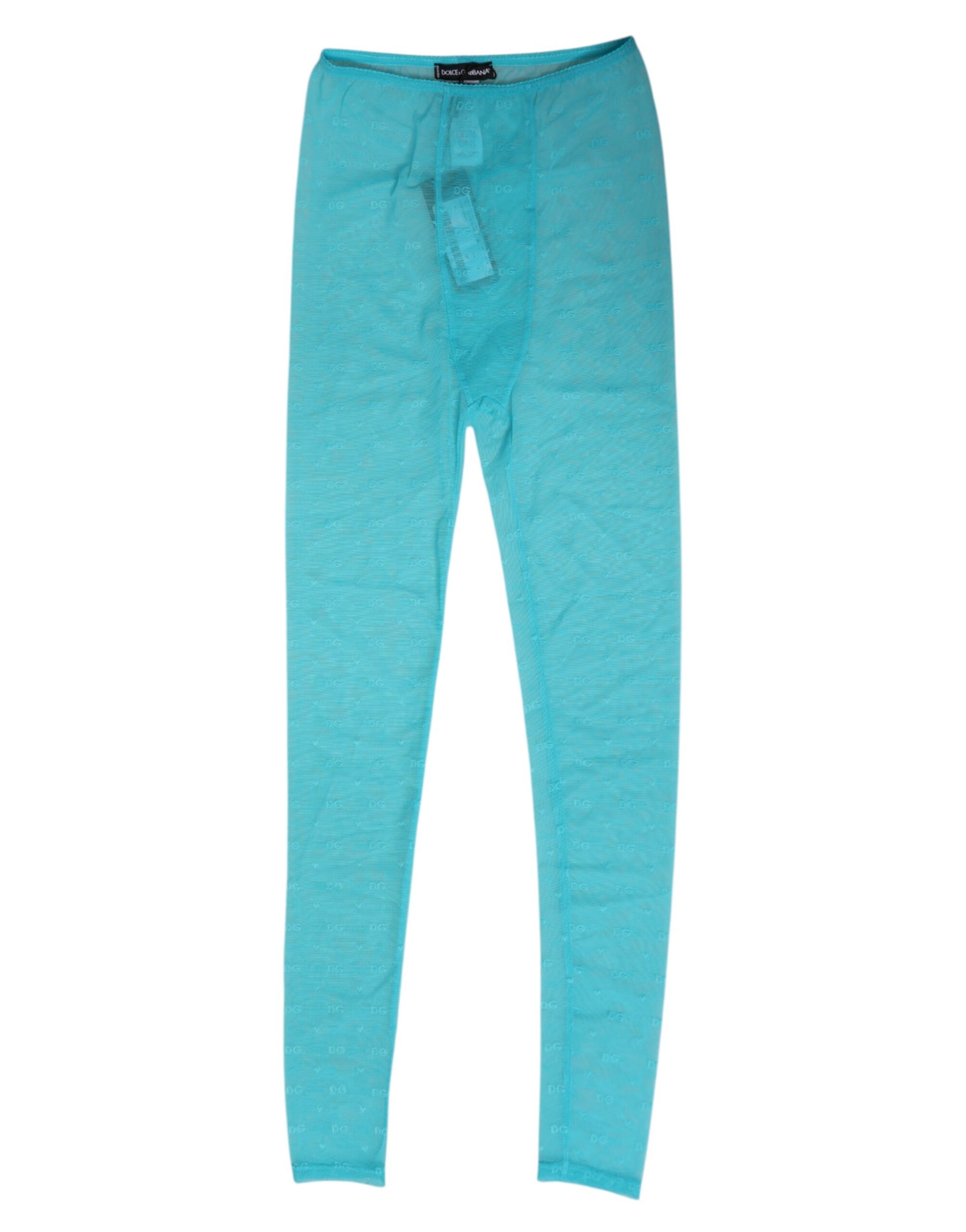 Dolce & Gabbana Hellblaue Nylon Logo Spitze Leggings Hose Unterwäsche