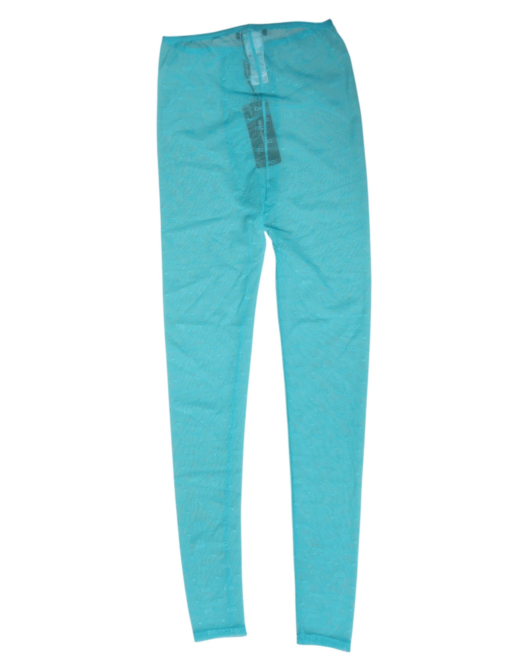 Dolce & Gabbana Hellblaue Nylon Logo Spitze Leggings Hose Unterwäsche