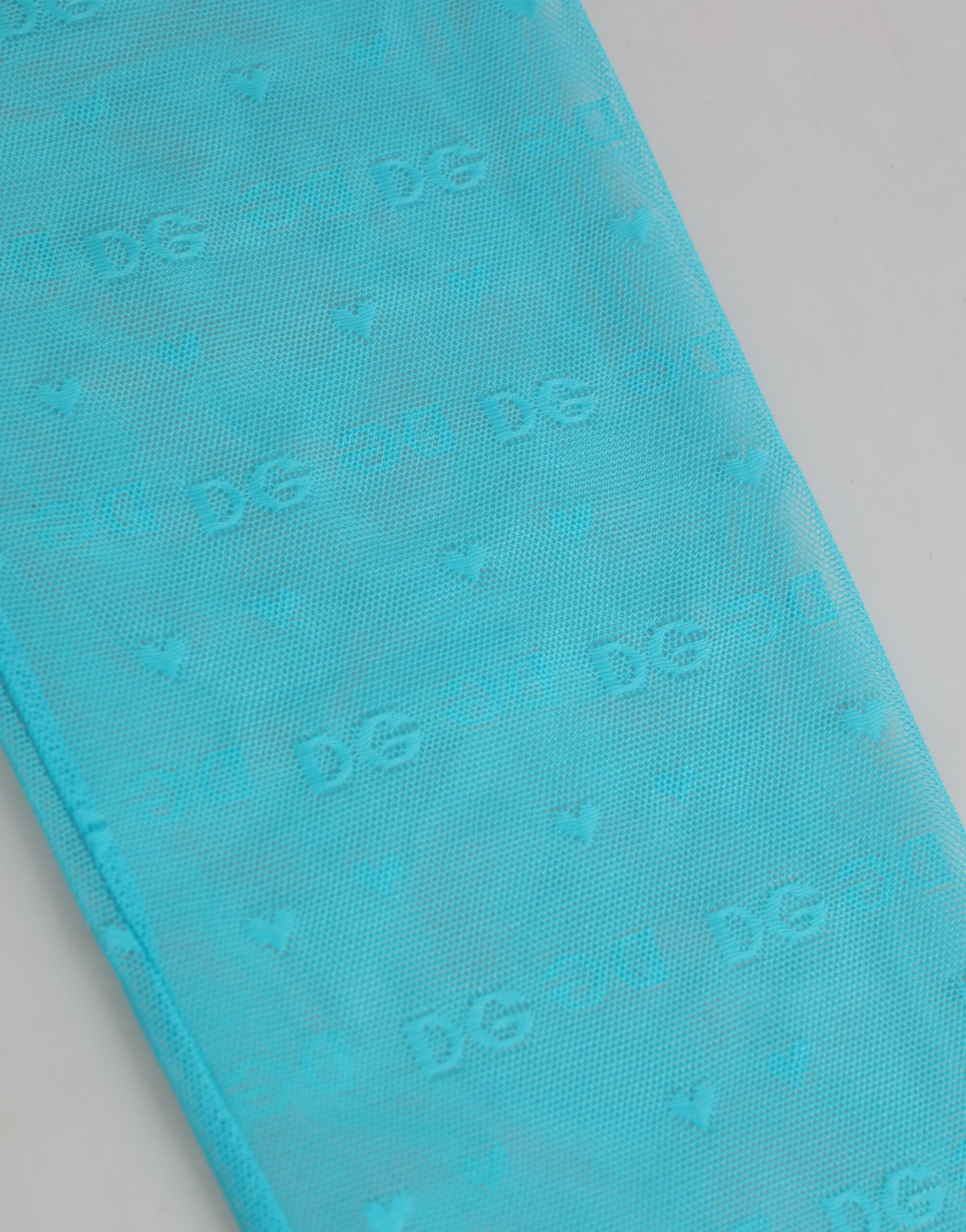 Dolce & Gabbana Hellblaue Nylon Logo Spitze Leggings Hose Unterwäsche