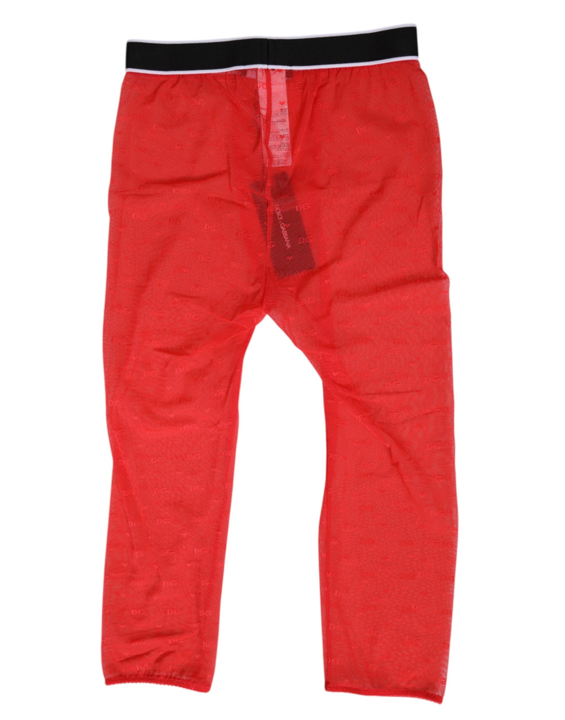 Dolce & Gabbana Rote Logo-Spitze Enge Midi-Hose Unterwäsche