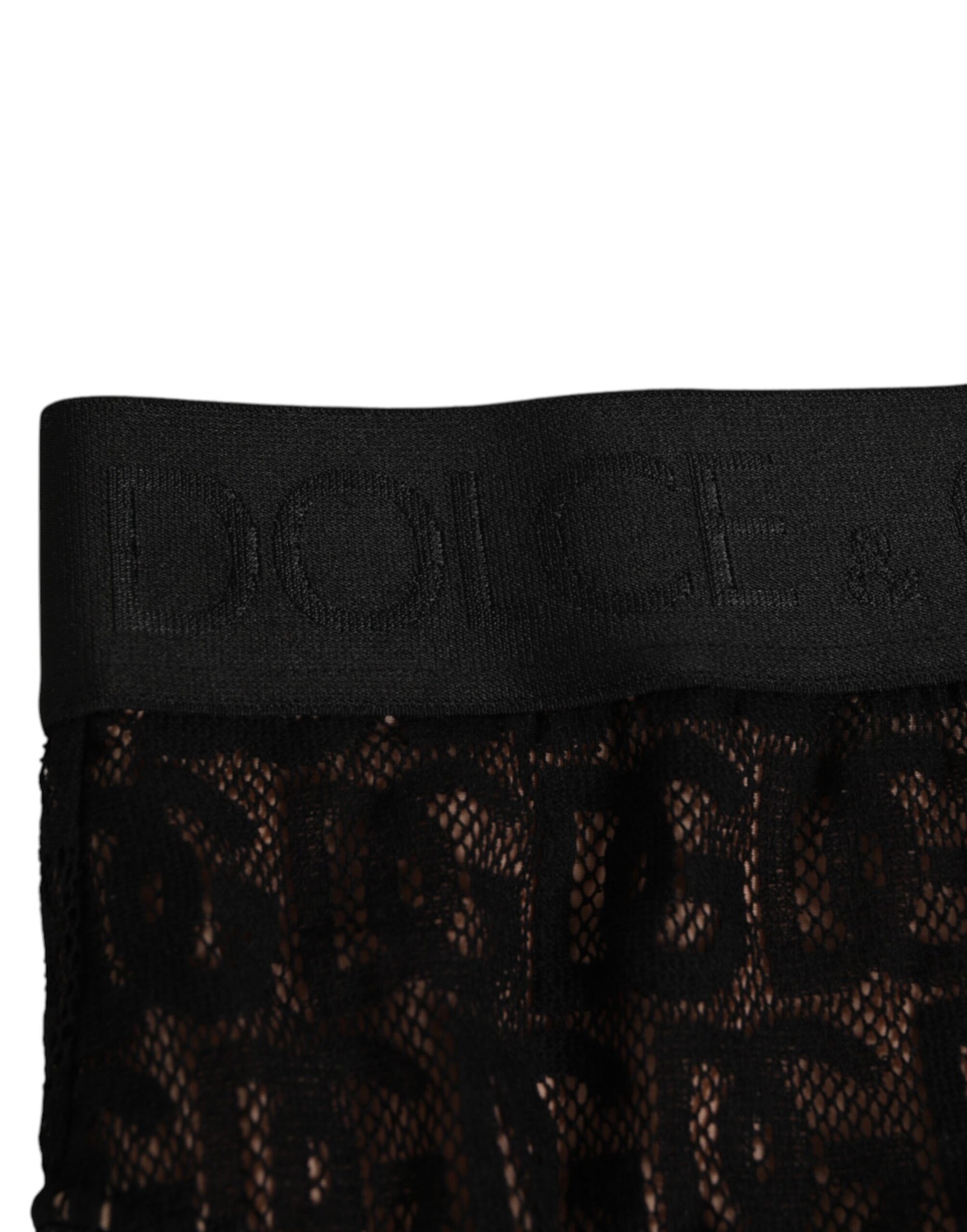 Dolce & Gabbana Schwarzer DG Logo Lace High Brief Slip Unterwäsche