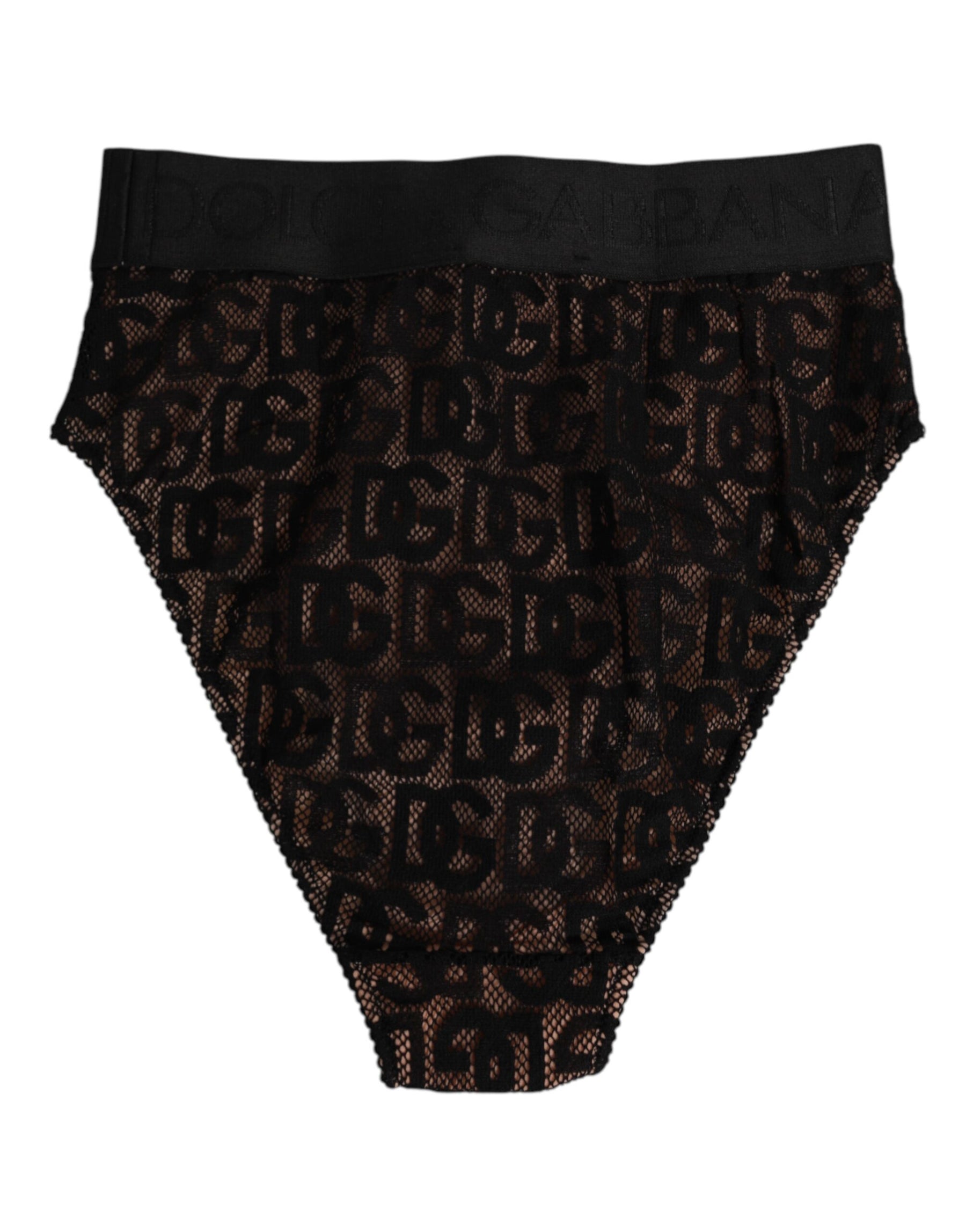 Dolce & Gabbana Schwarzer DG Logo Lace High Brief Slip Unterwäsche