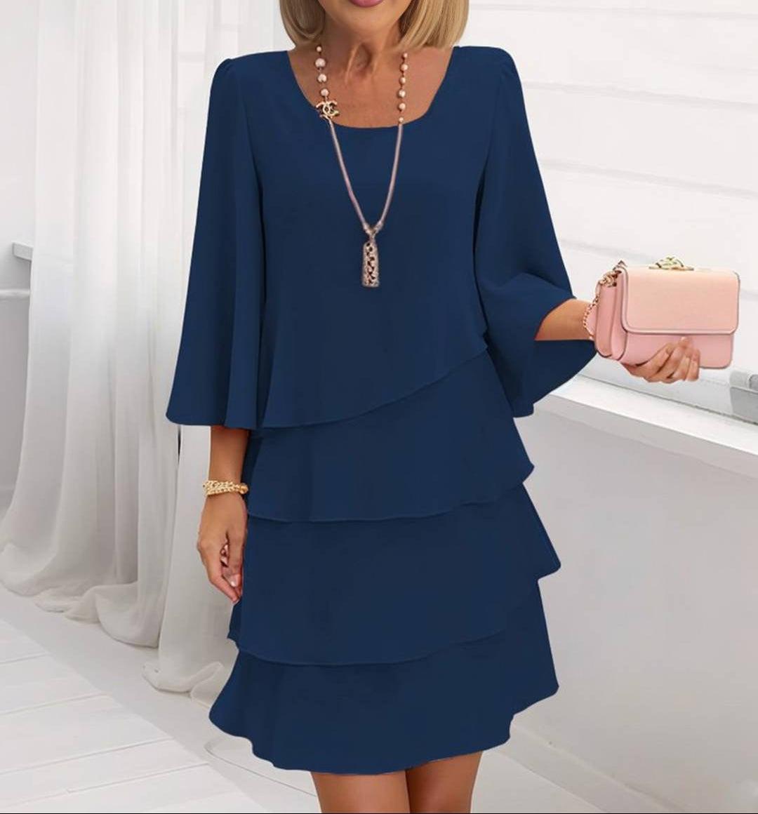 Popular Round Neck 3/4 Sleeve Mini Dress - Ihr stilvoller Herbstsbegleiter