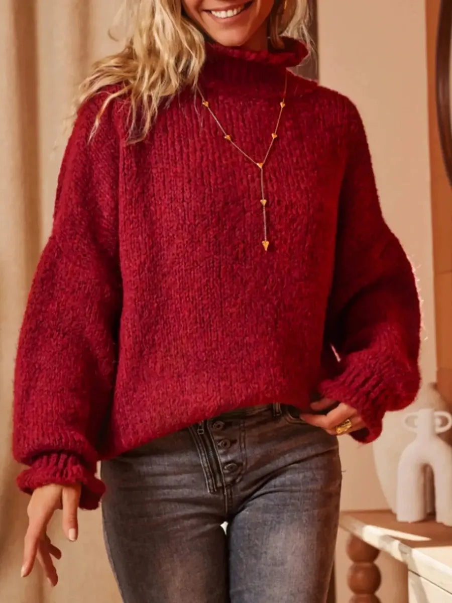 Leuchtend roter Langarm-Pullover - Herbstsfrische mit Stil & Komfort