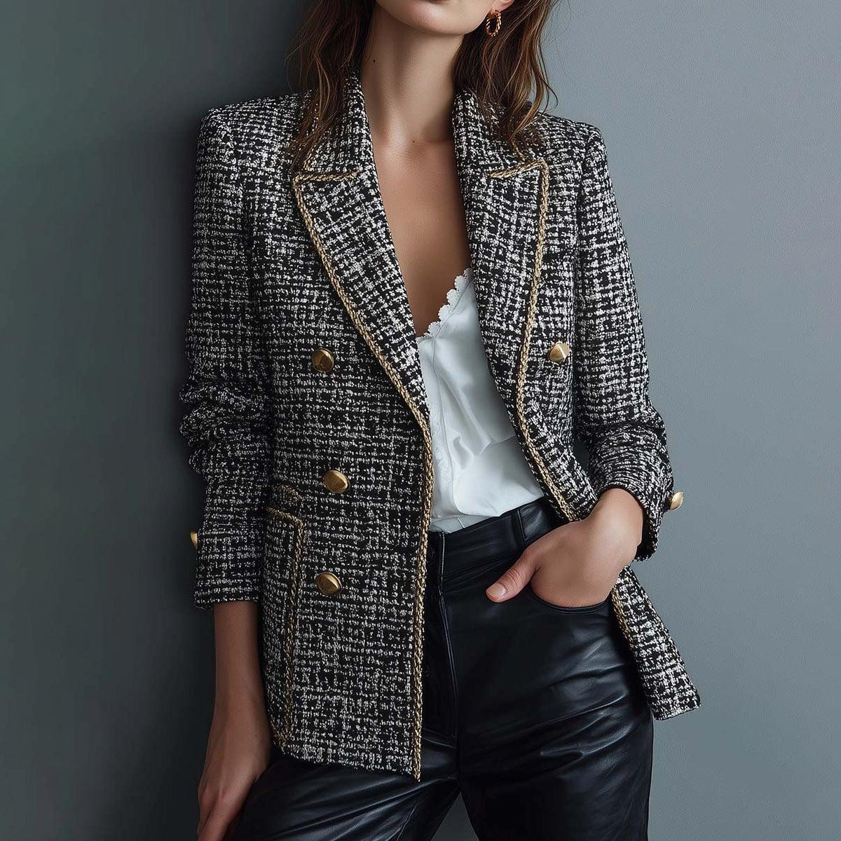Eleganter Tweed Blazer: Herbstlicher Chic mit Goldbesatz & modernem Schnitt