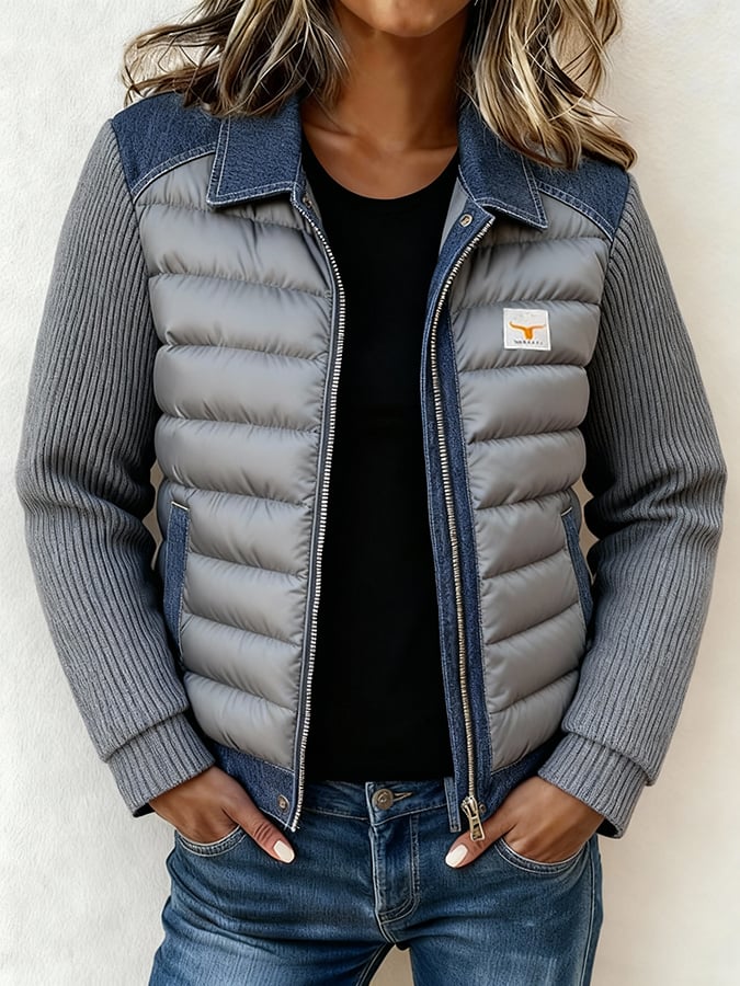 Damen Winter Steppjacke Grau Blau Casual Warm Hüftlang