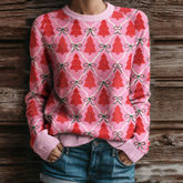 Herbstlicher Rosa Weihnachtsbaum-Pullover - Warm, Festlich & Stilvoll
