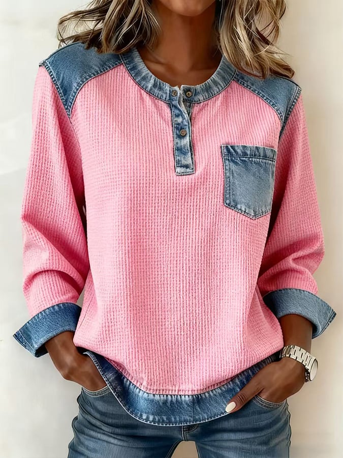 Kuscheliges Henley Waffle Longsleeve Pink für den Winter