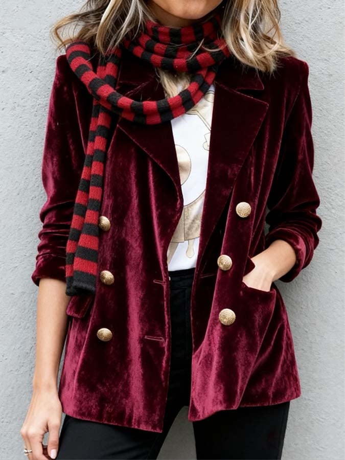 Winter Samt Blazer Damen weinrot Vintage Chic festlich